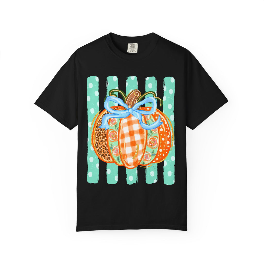 Striped Preppy Fall Pumpkin Glitter — Pastel Fall Pumpkin Graphic Tee
