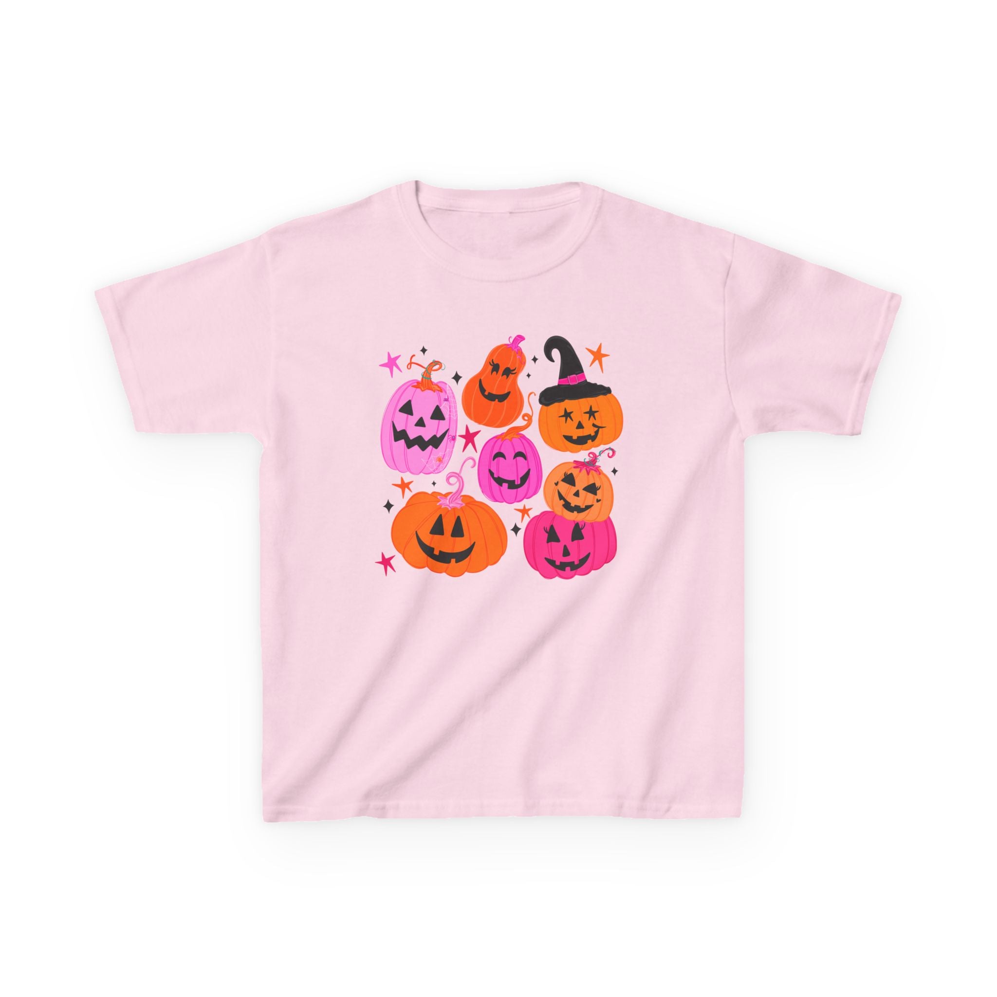 Kids Halloween Pumpkins T-Shirt — Cute Pink & Orange Jack-O'-Lantern Tee