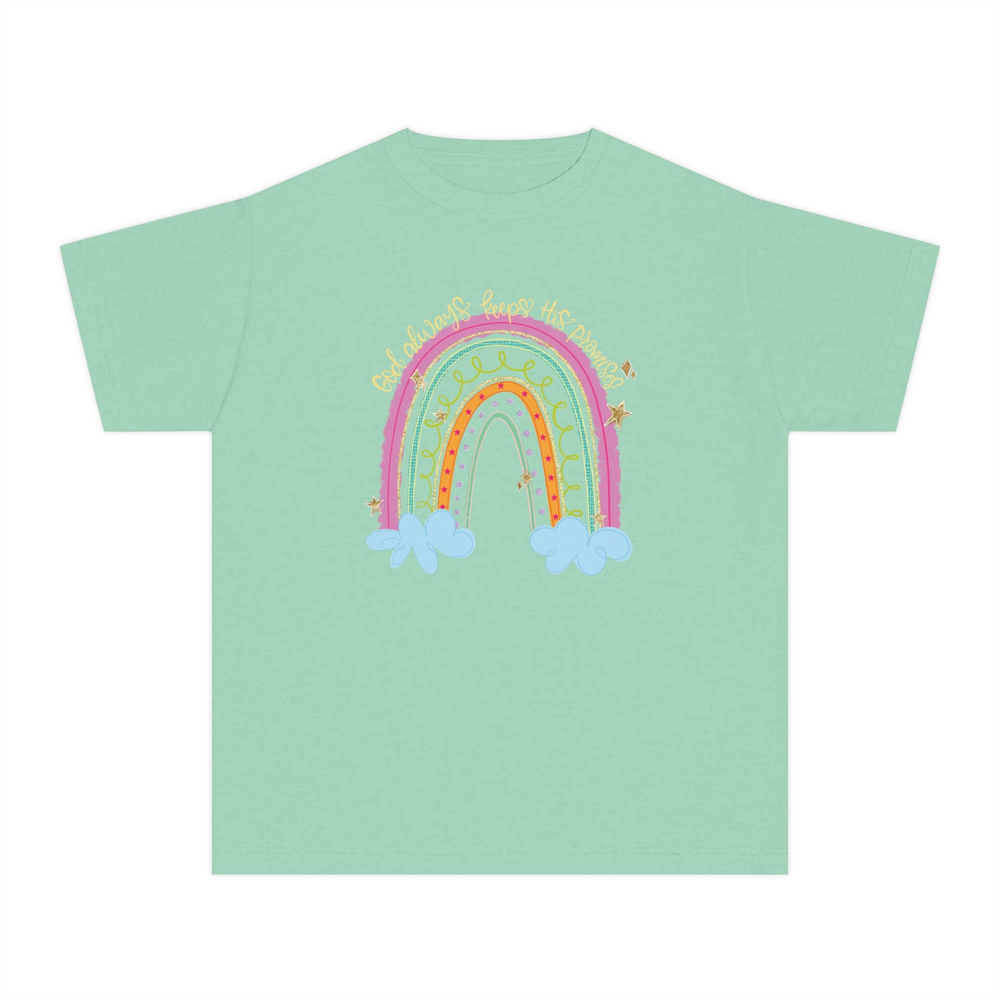 Youth God always keeps his promises- Rainbow Tee - Cute Kids Graphic Shirt