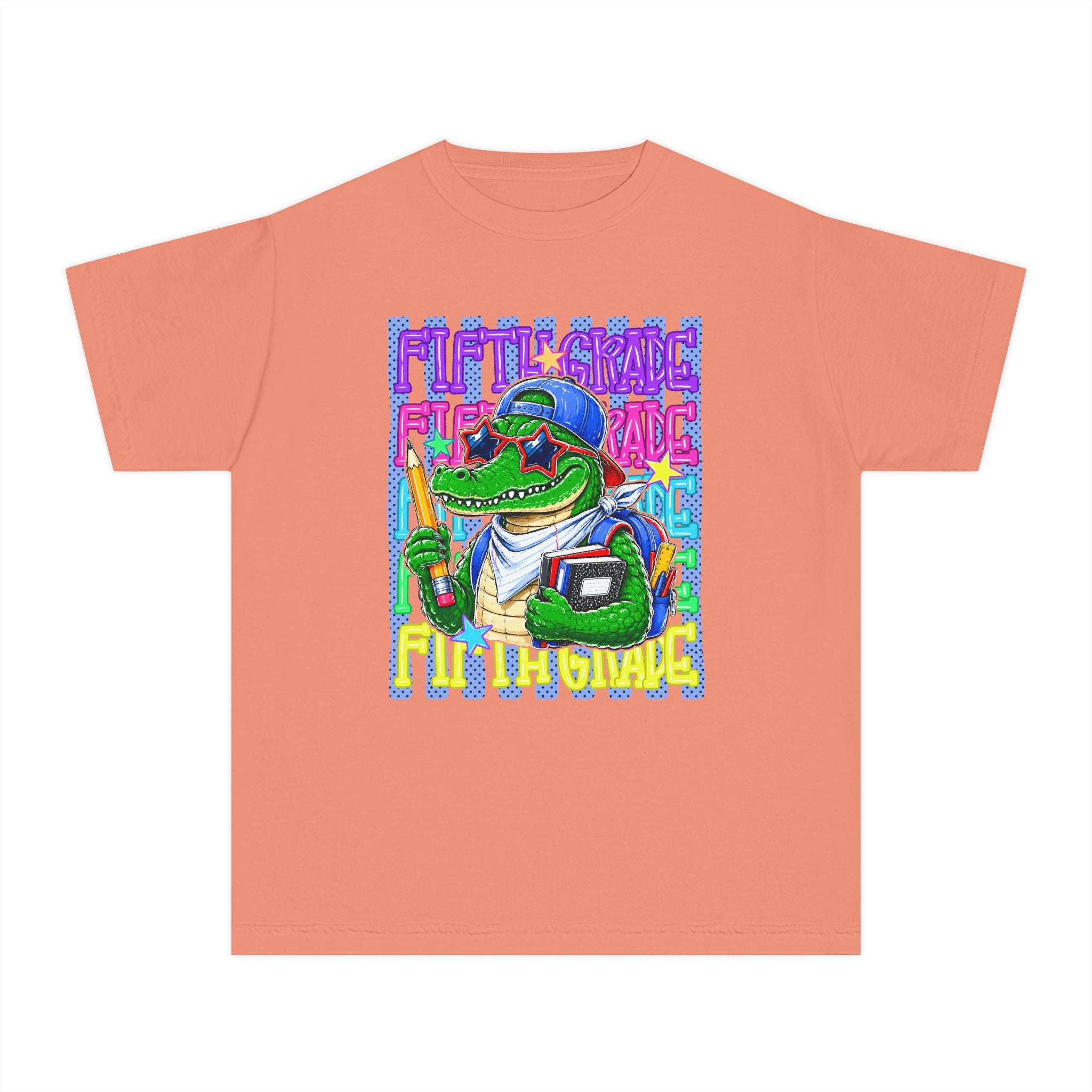 Youth Tee — Colorful Back-to-School Alligator Graphic "Fifth Grade"