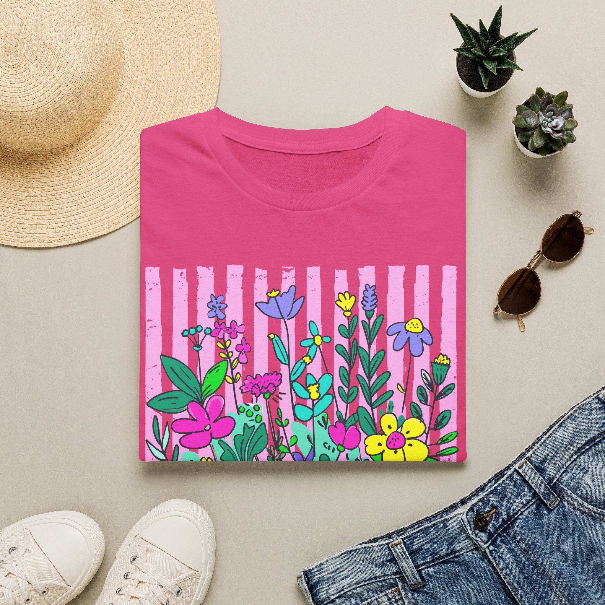 Granny Floral Graphic T-Shirt — Colorful Striped Bouquet Tee