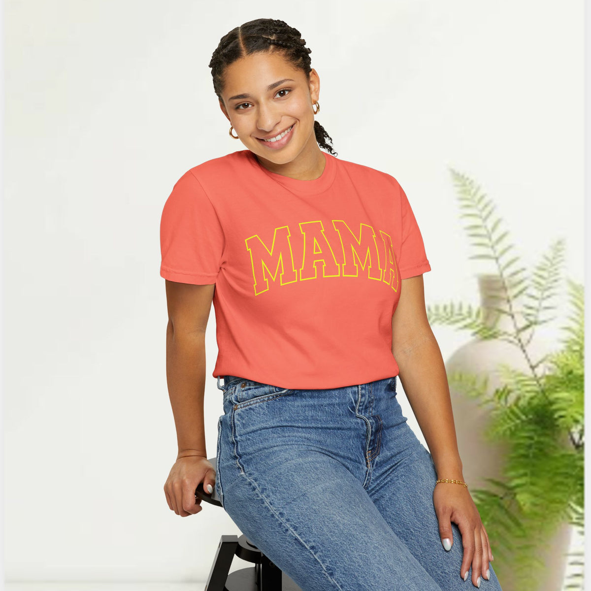 Mama Yellow Graphic T-Shirt — Vintage Collegiate Mom Tee