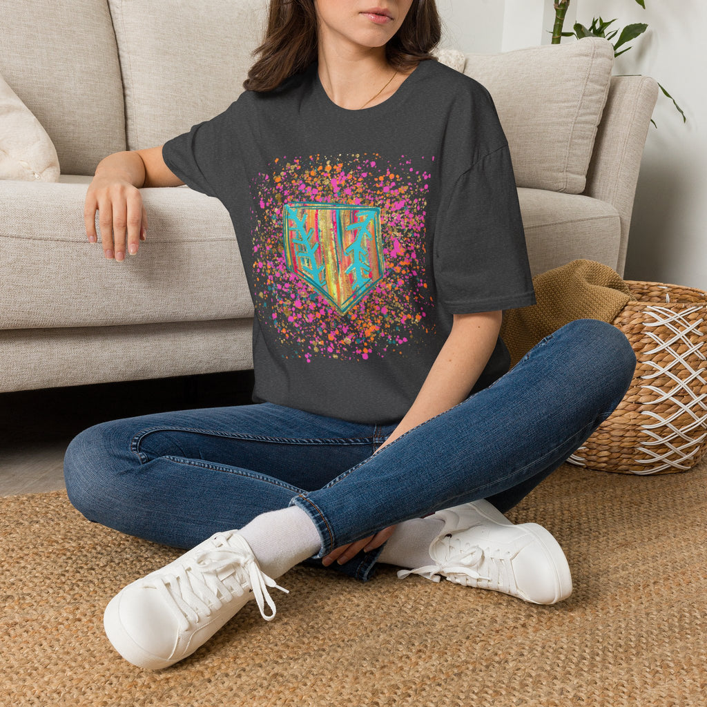 Colorful Floral Shield T-Shirt — Boho Painted Crest Graphic Tee