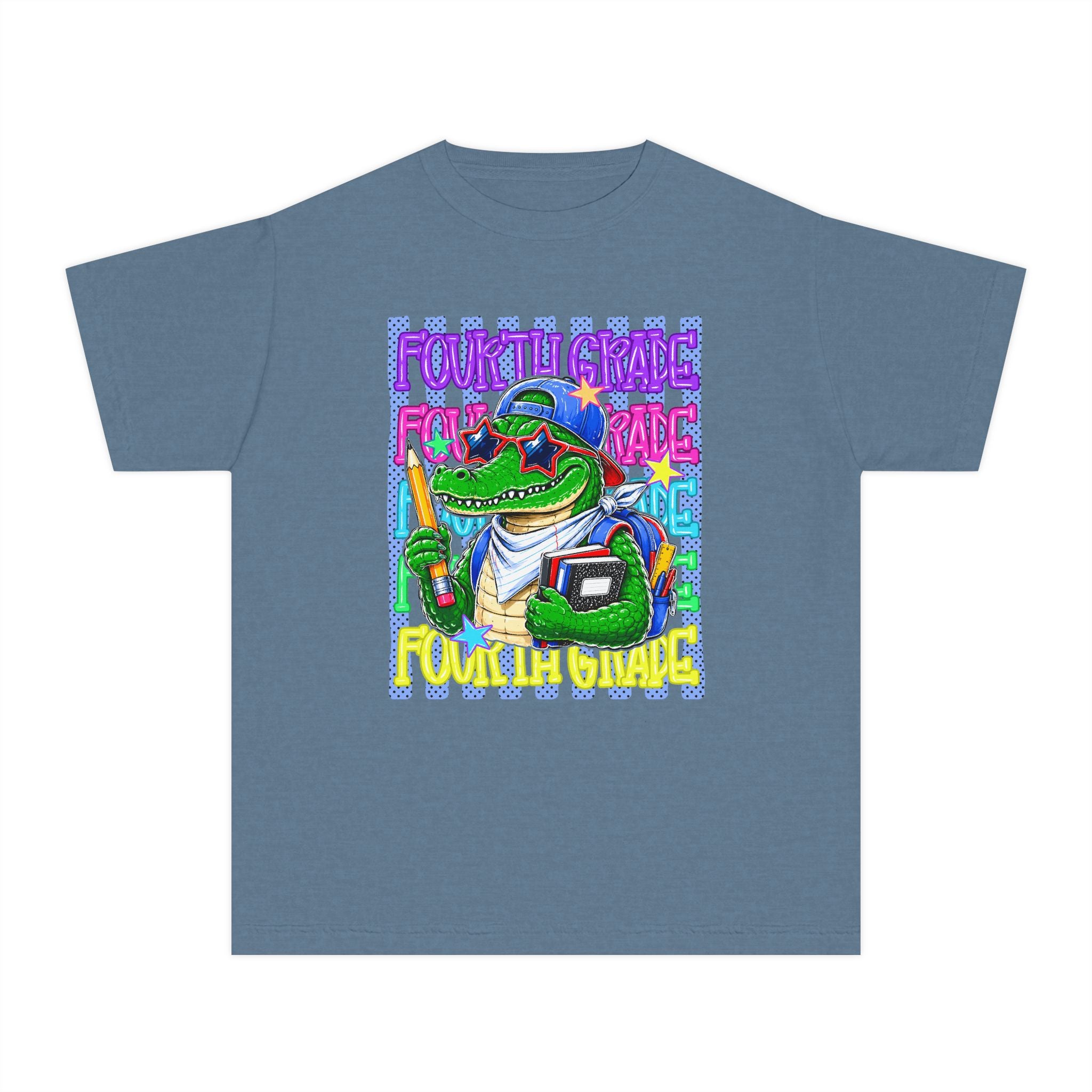 Youth Tee — Colorful ‘Fourth Grade’ Alligator School Graphic