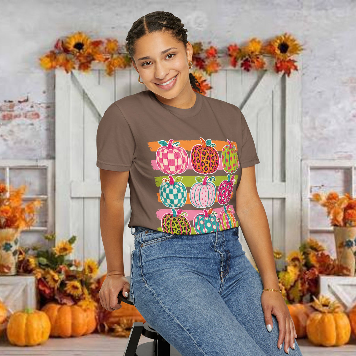 Striped Preppy Neon Fall Pumpkin Bow