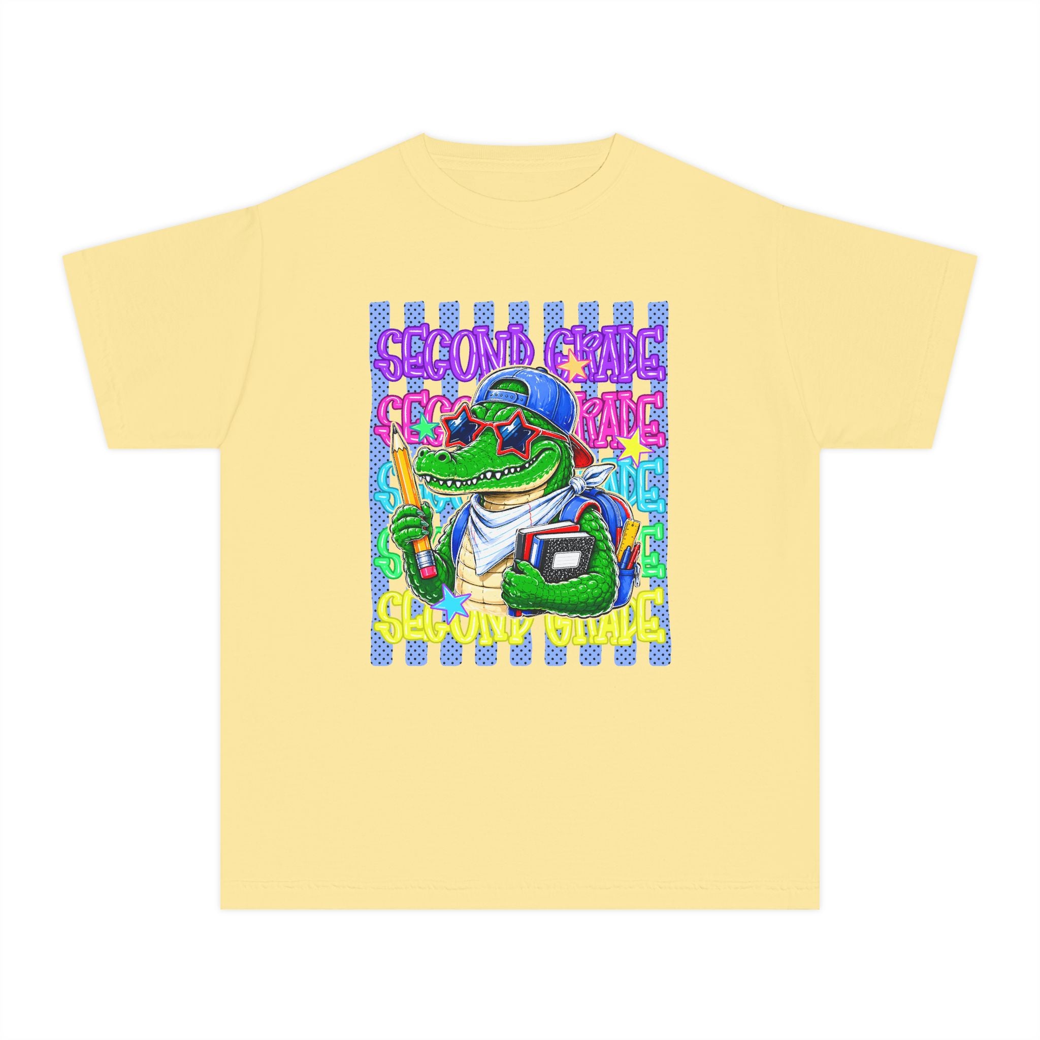 Youth Tee — Retro Alligator Graphic "Second Grade" Back-to-School Shirt
