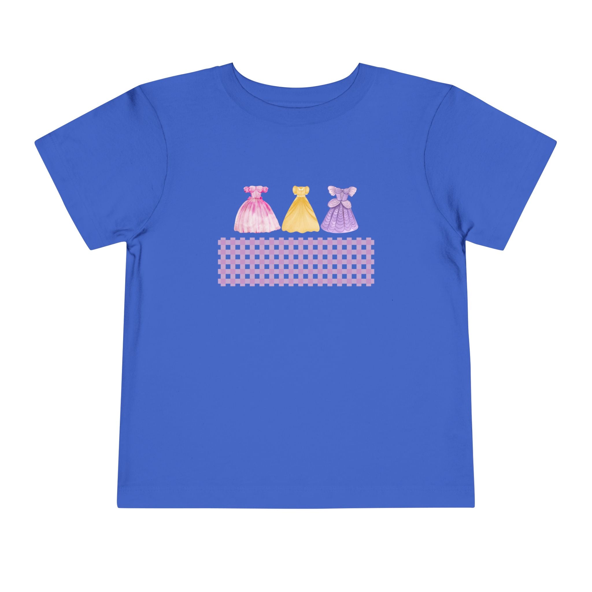 Toddler Tee — Pastel Princess Dresses Graphic (Pink Gingham)