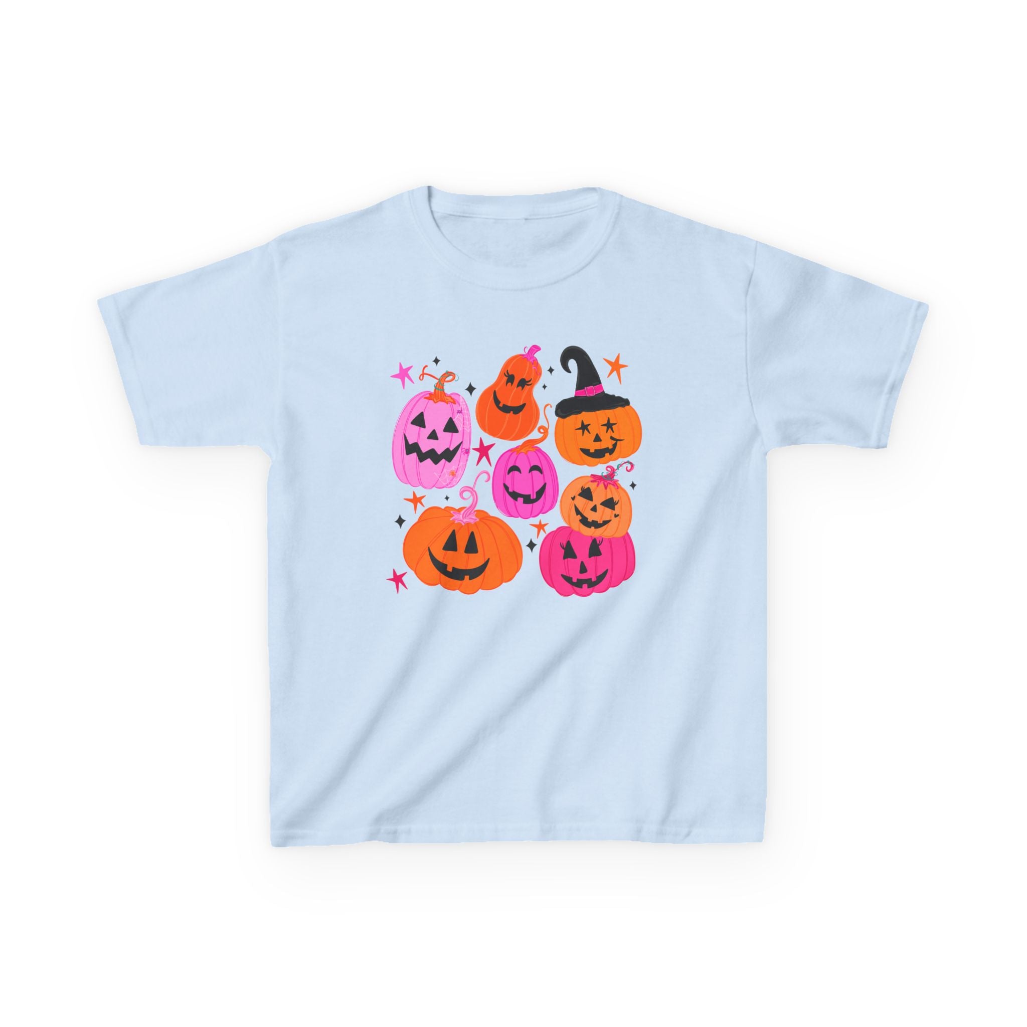 Kids Halloween Pumpkins T-Shirt — Cute Pink & Orange Jack-O'-Lantern Tee