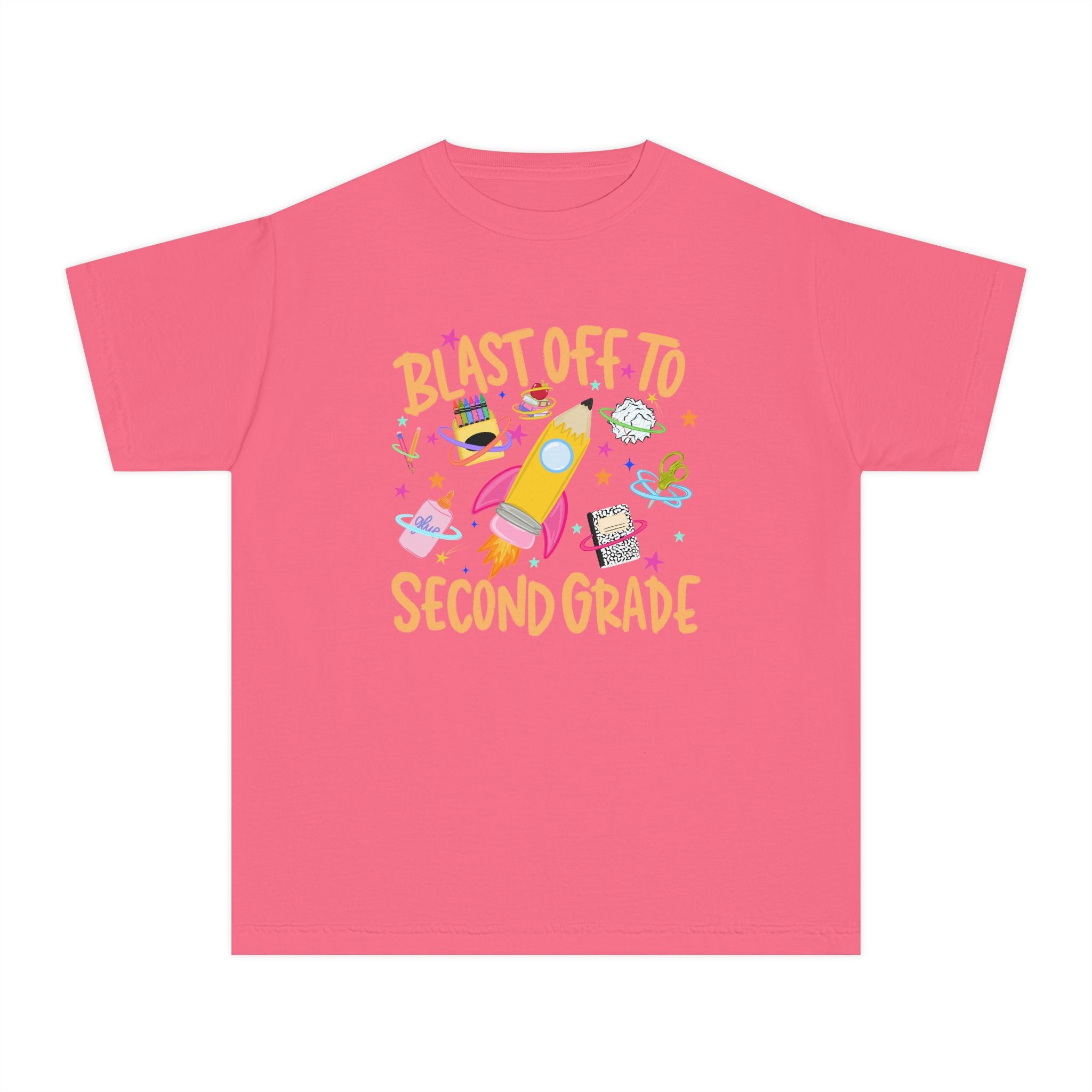Blast Off to Second Grade Youth Tee — Cute Rocket Back-to-School Shirt for Kids