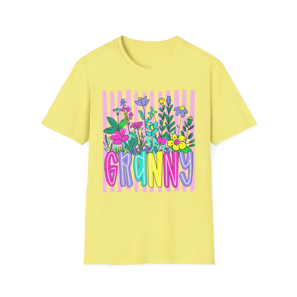 Granny Floral Graphic T-Shirt — Colorful Striped Bouquet Tee