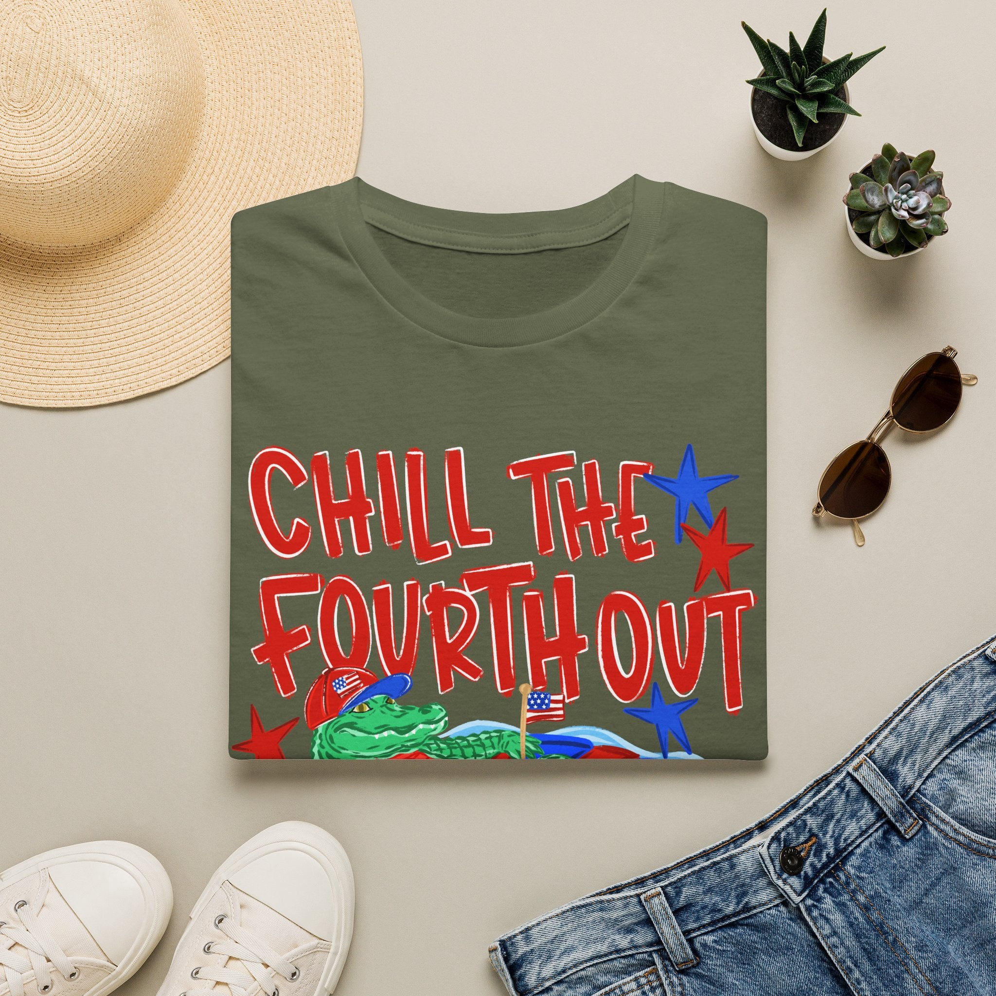 T-Shirt — “Chill the Fourth Out” Patriotic Alligator July 4th Tee