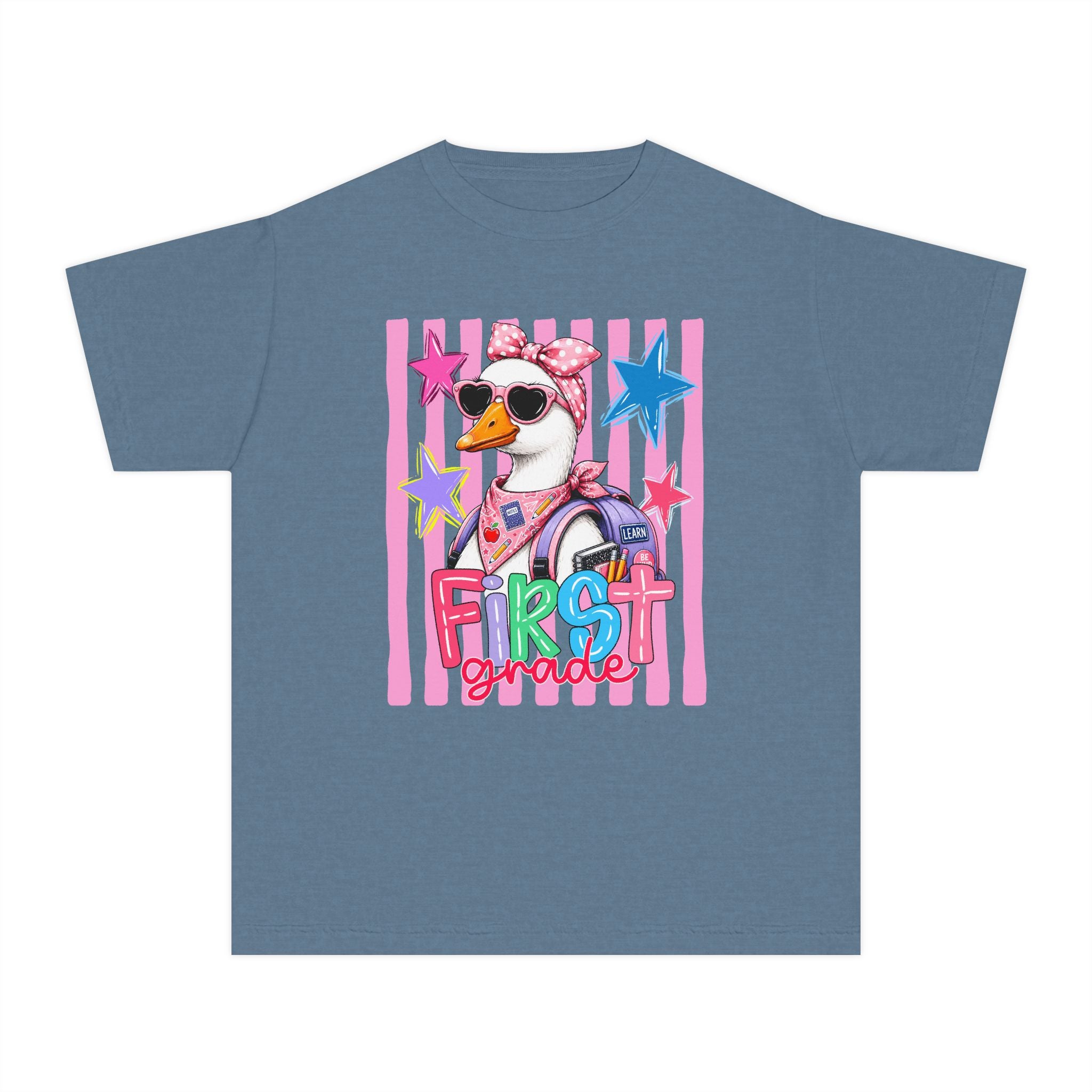 First Grade Girl Duck Graphic Youth Tee — Cute Back-to-School Shirt for Kids