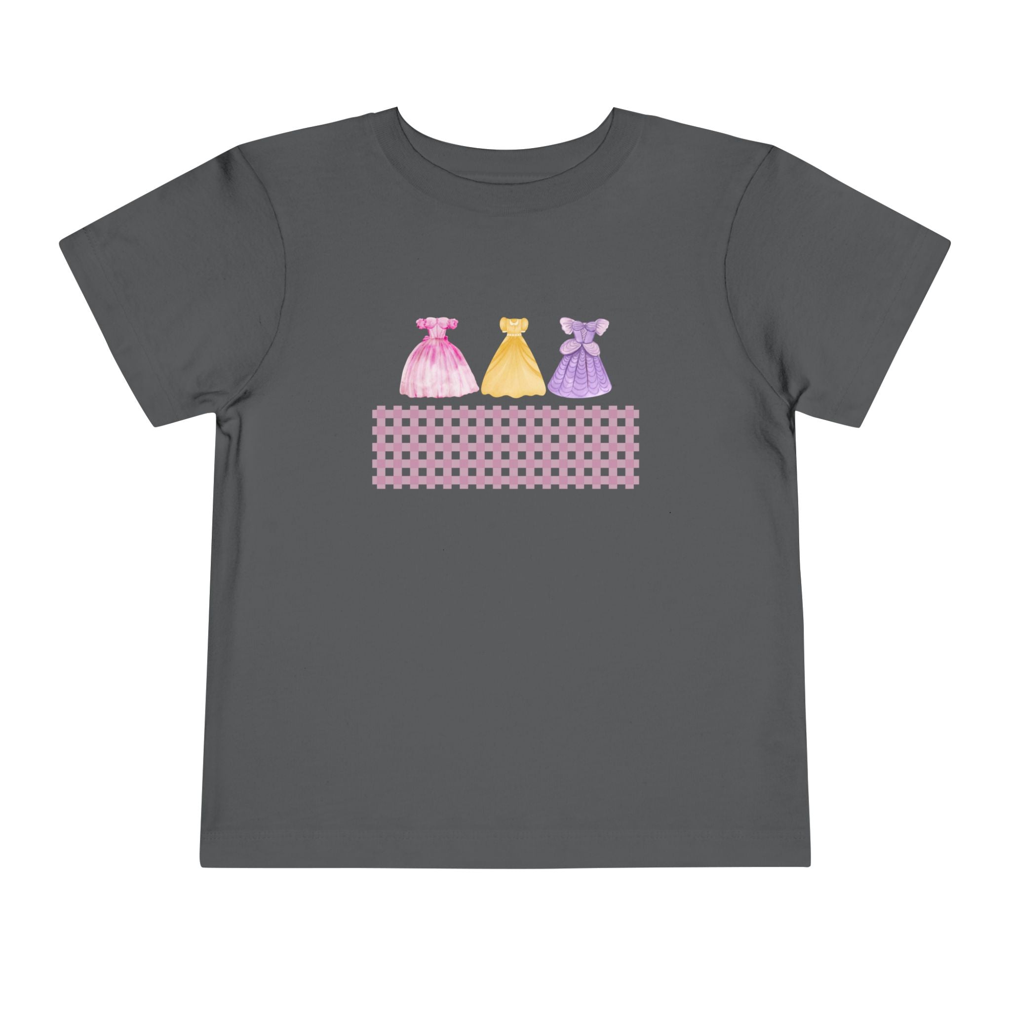 Toddler Tee — Pastel Princess Dresses Graphic (Pink Gingham)