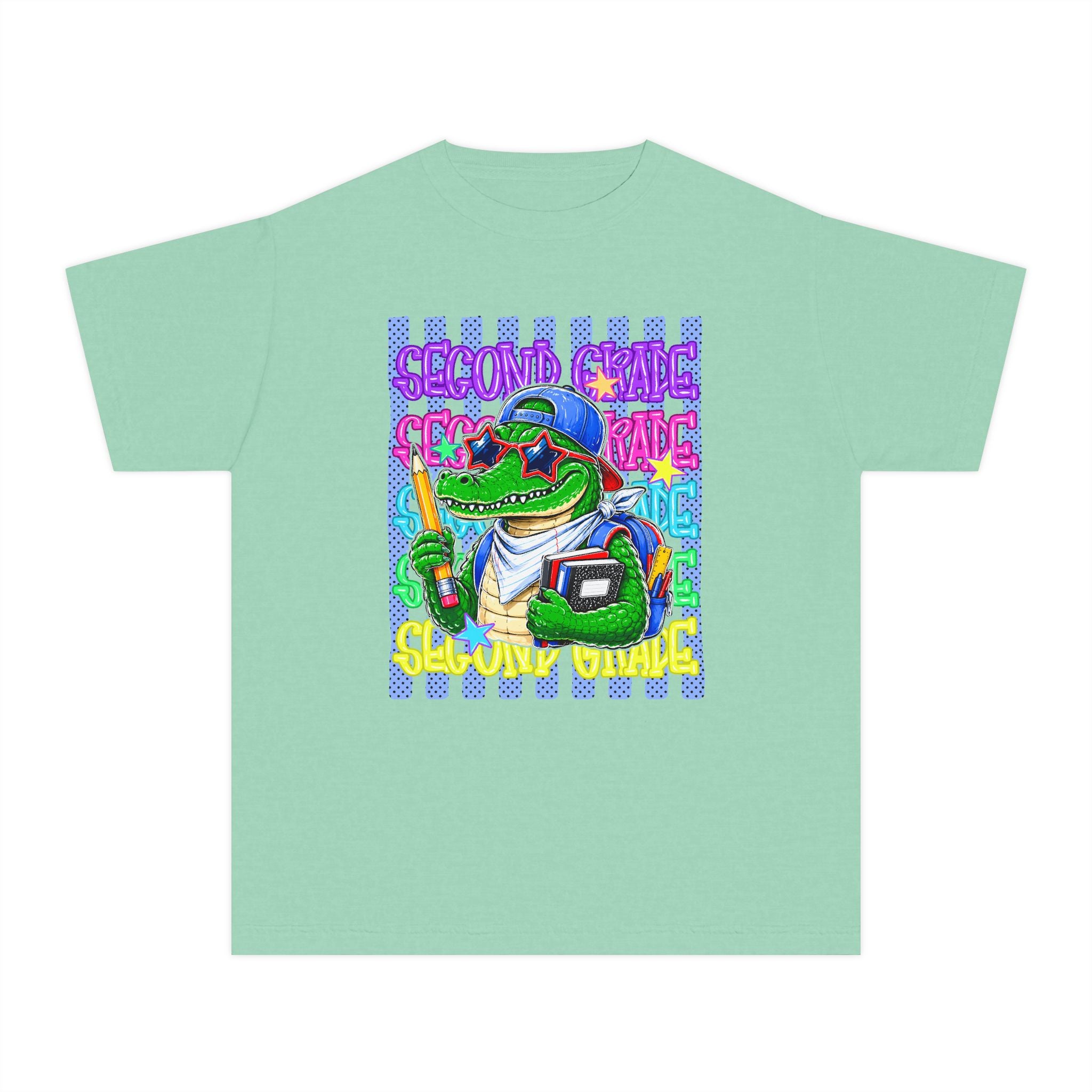 Youth Tee — Retro Alligator Graphic "Second Grade" Back-to-School Shirt