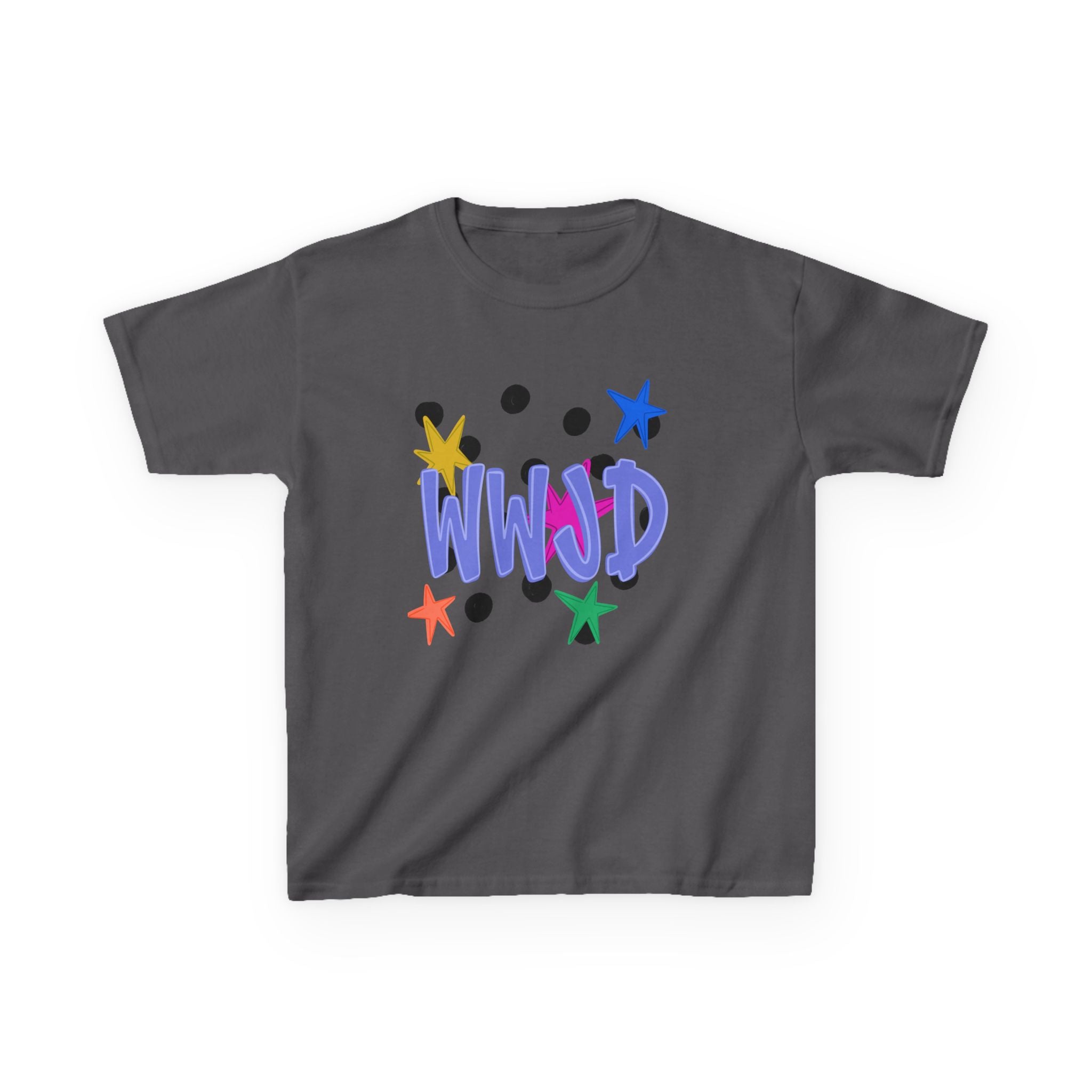 Kids Tee — Colorful "WWJD" Stars Graphic