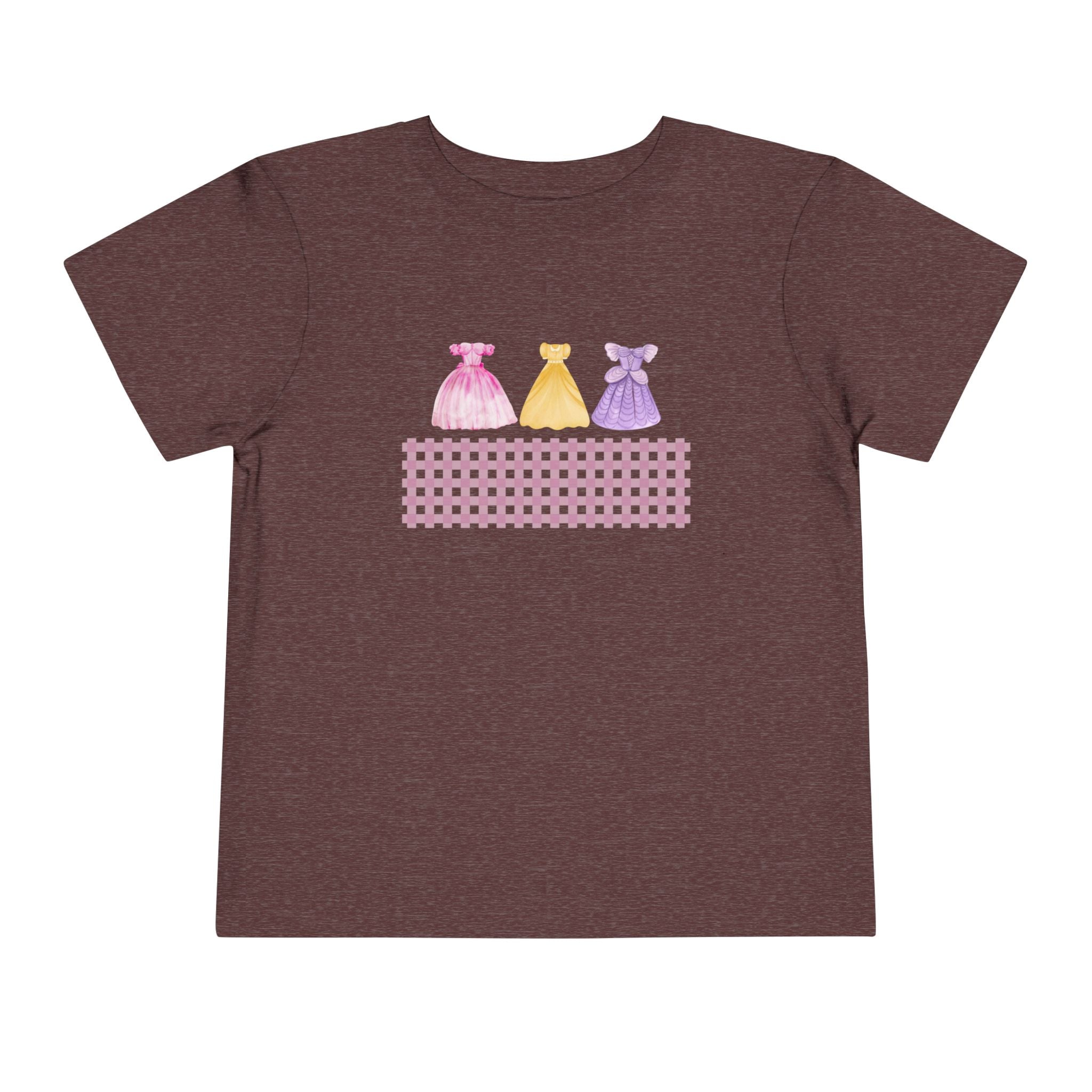 Toddler Tee — Pastel Princess Dresses Graphic (Pink Gingham)