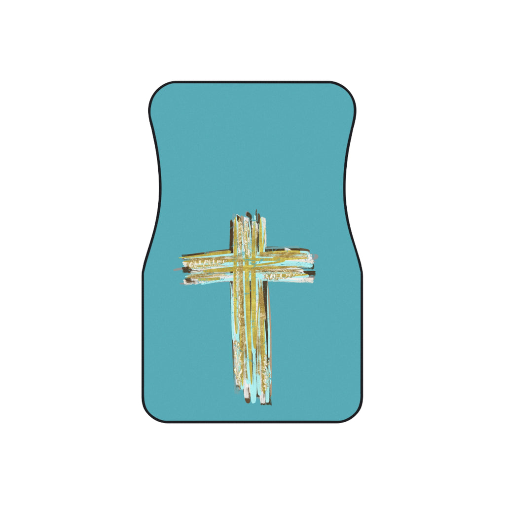 Religious Car Mats (Set of 4) — Teal Cross Non‑Slip Floor Mats