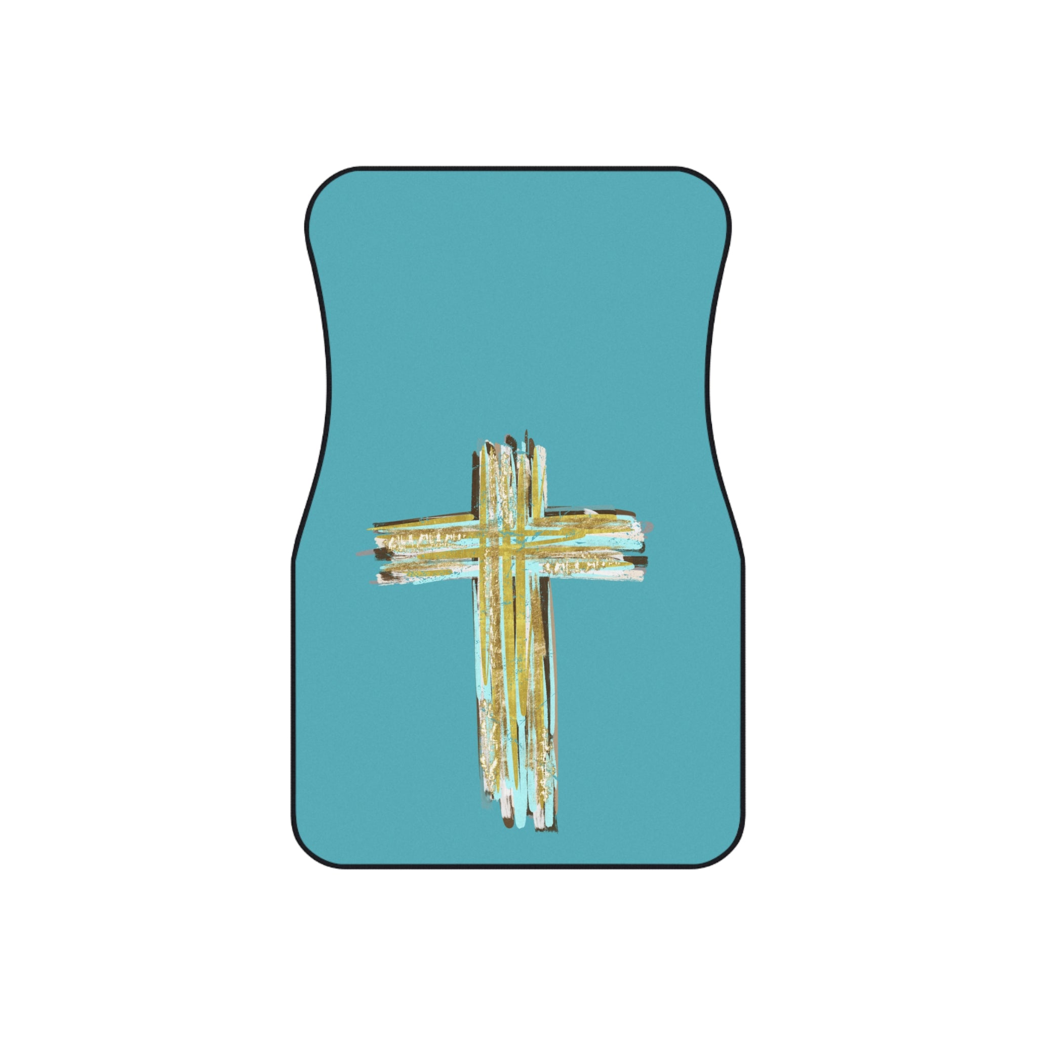 Religious Car Mats (Set of 4) — Teal Cross Non‑Slip Floor Mats