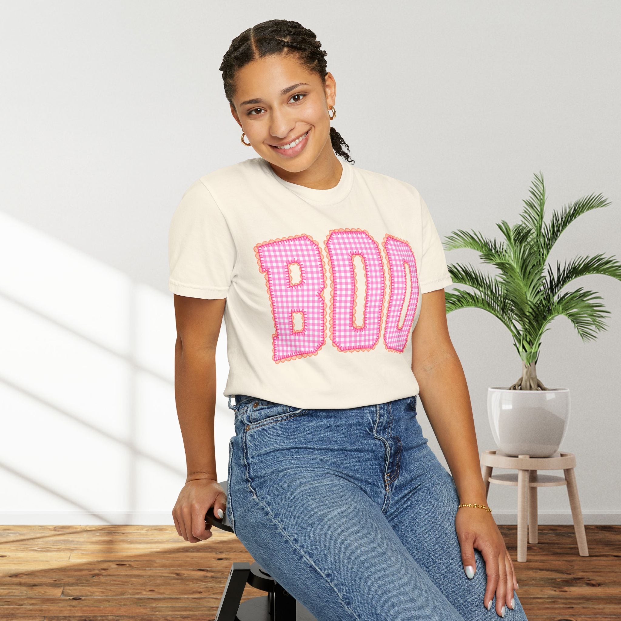 Boo Pink Gingham Graphic T-Shirt
