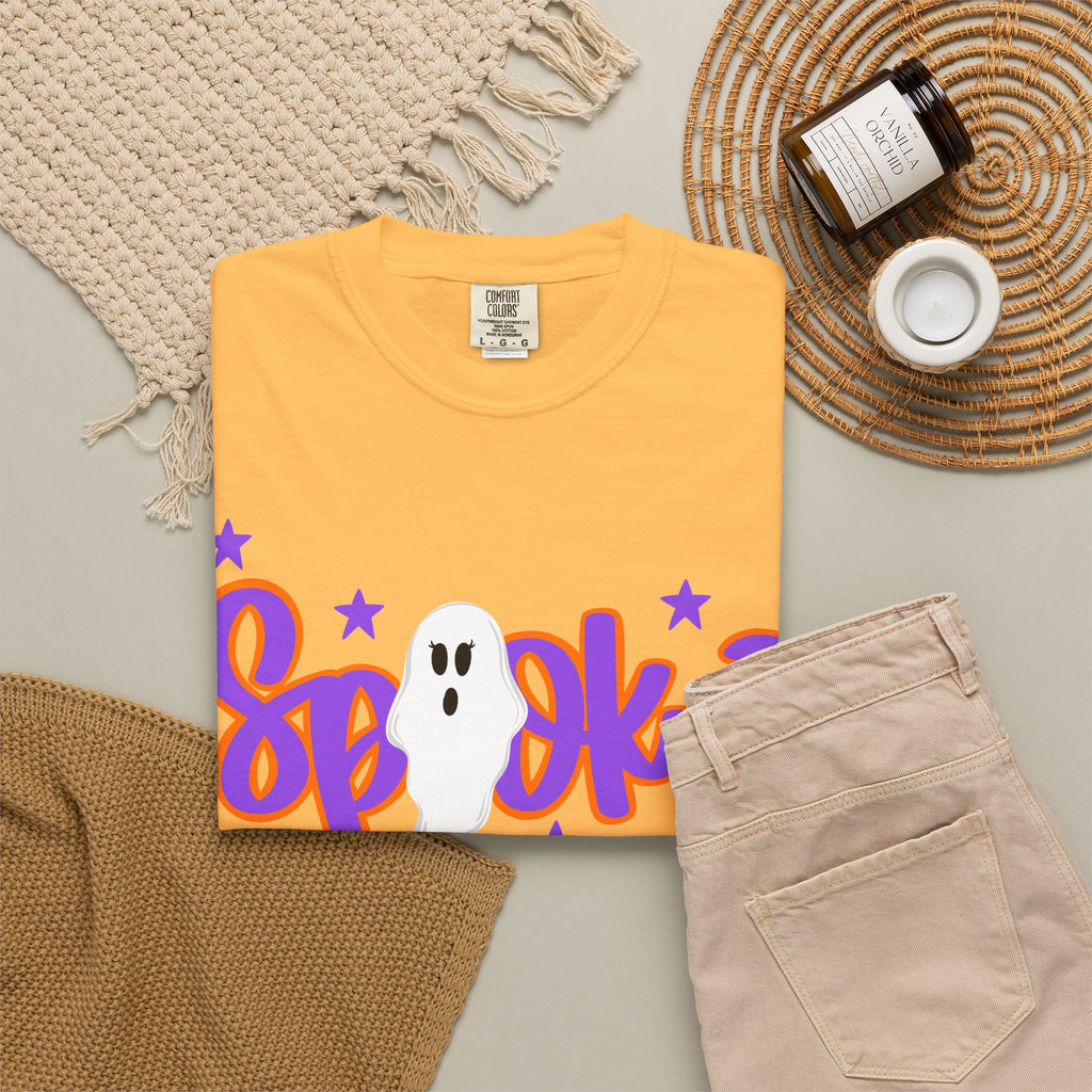 Spooky Ghost Tee — Halloween Orange Graphic T-Shirt