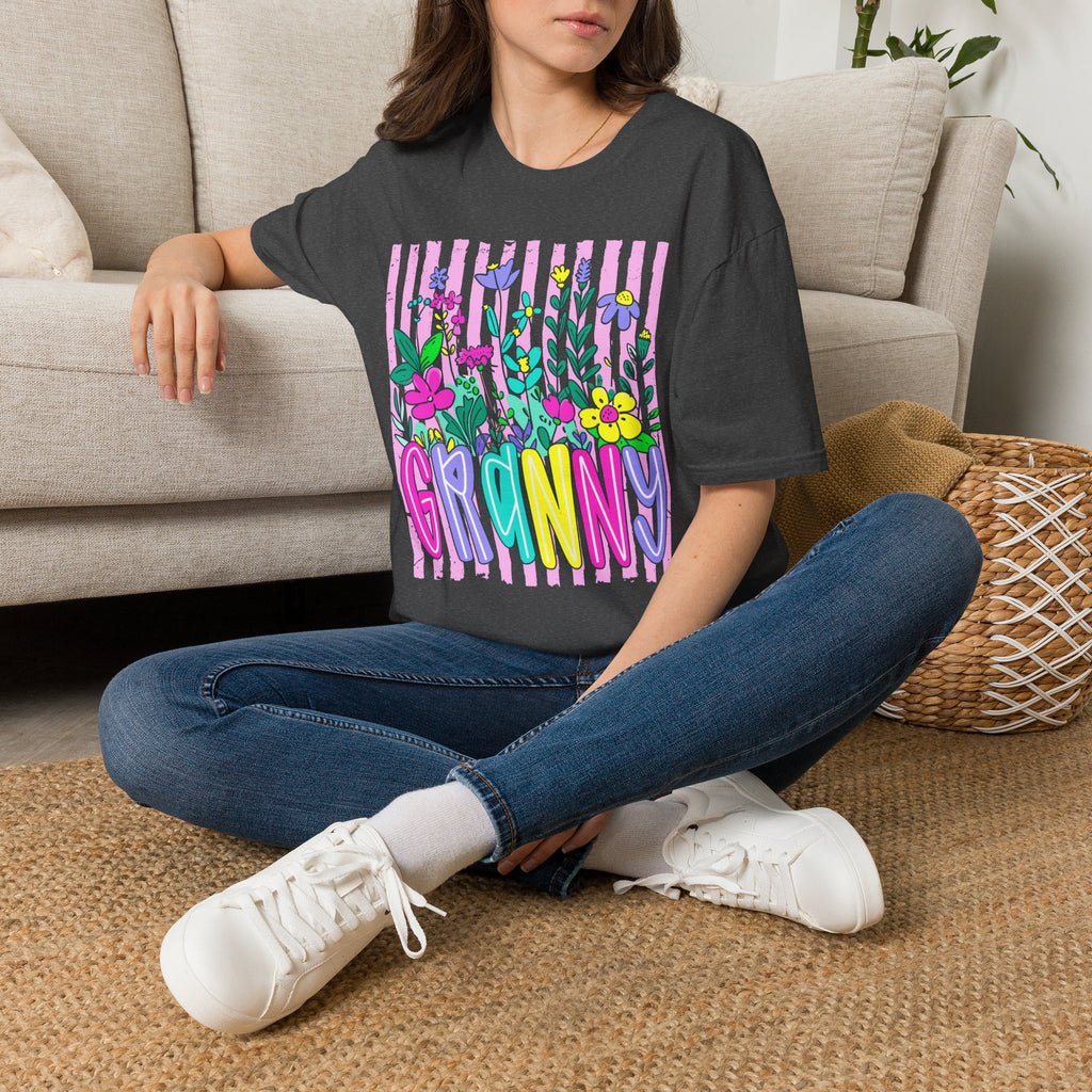 Granny Floral Graphic T-Shirt — Colorful Striped Bouquet Tee