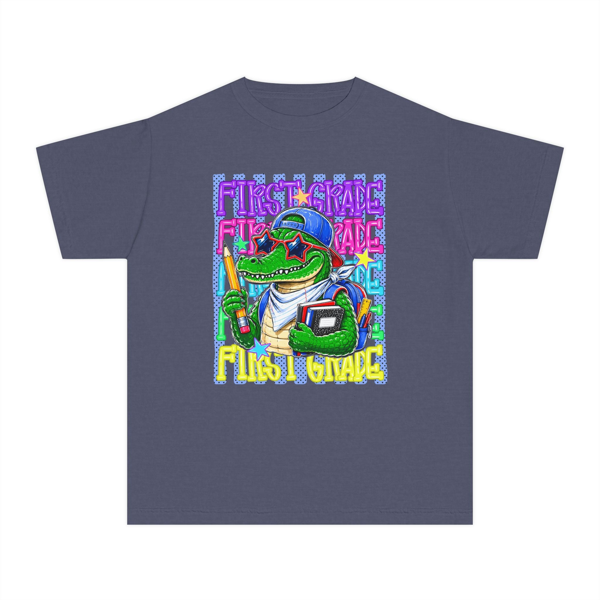 Youth Tee – Cool Crocodile ‘First Grade’ Back-to-School Graphic