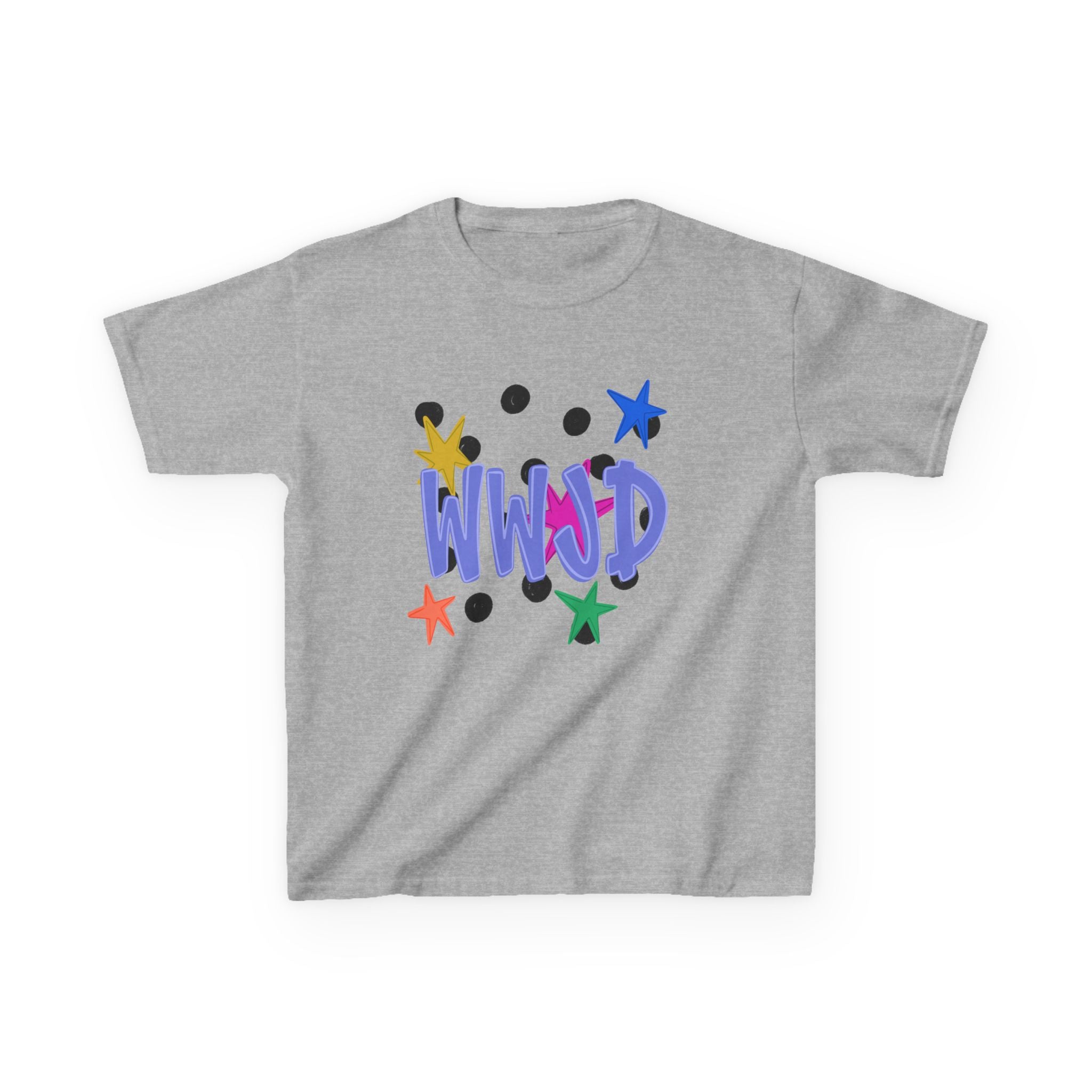 Kids Tee — Colorful "WWJD" Stars Graphic