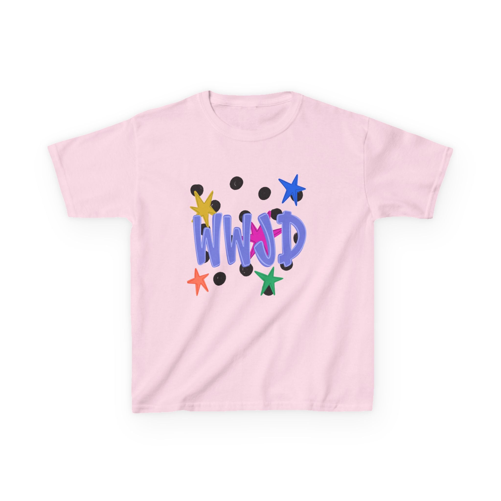 Kids Tee — Colorful "WWJD" Stars Graphic