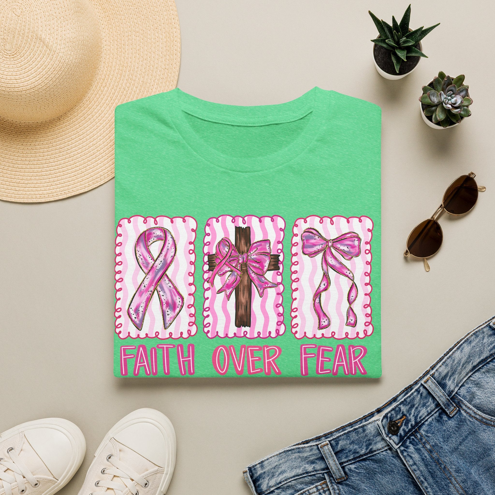 Breast Cancer Awareness T-Shirt - "Faith Over Fear" Pink Ribbon Tee