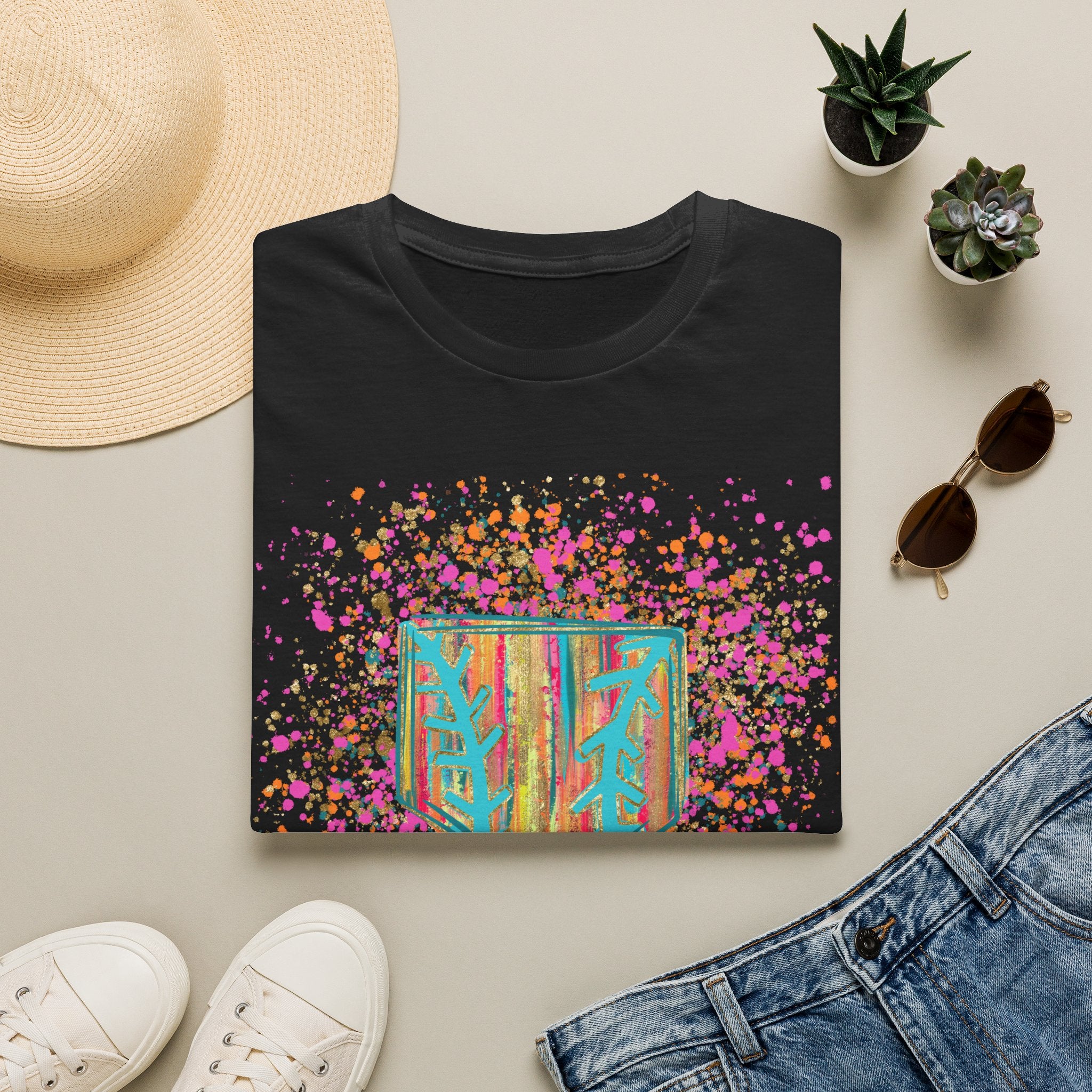Colorful Floral Shield T-Shirt — Boho Painted Crest Graphic Tee