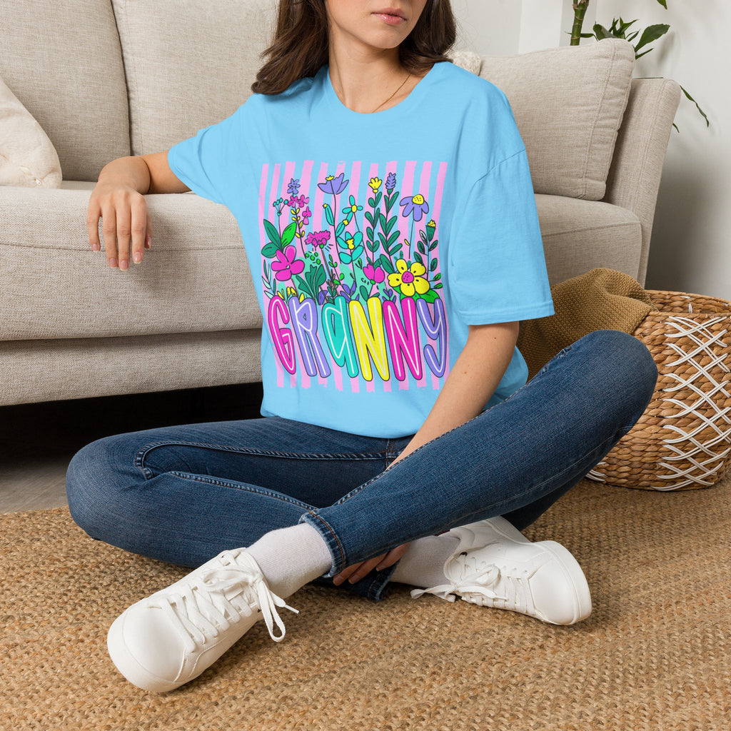 Granny Floral Graphic T-Shirt — Colorful Striped Bouquet Tee