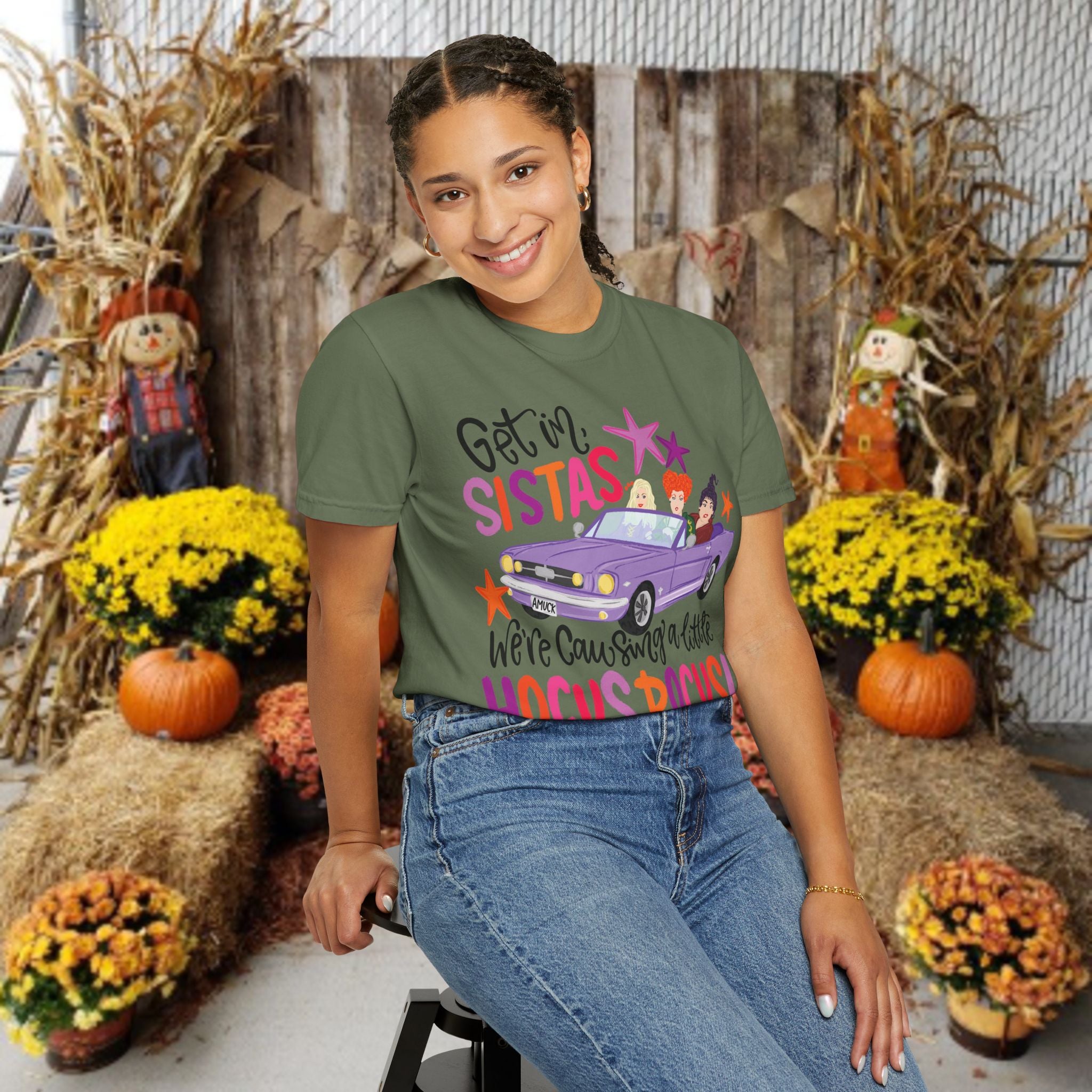 Hocus Pocus Sistas T-Shirt — "Get in Sistas, We're Causing a Little Hocus Pocus" Halloween Tee