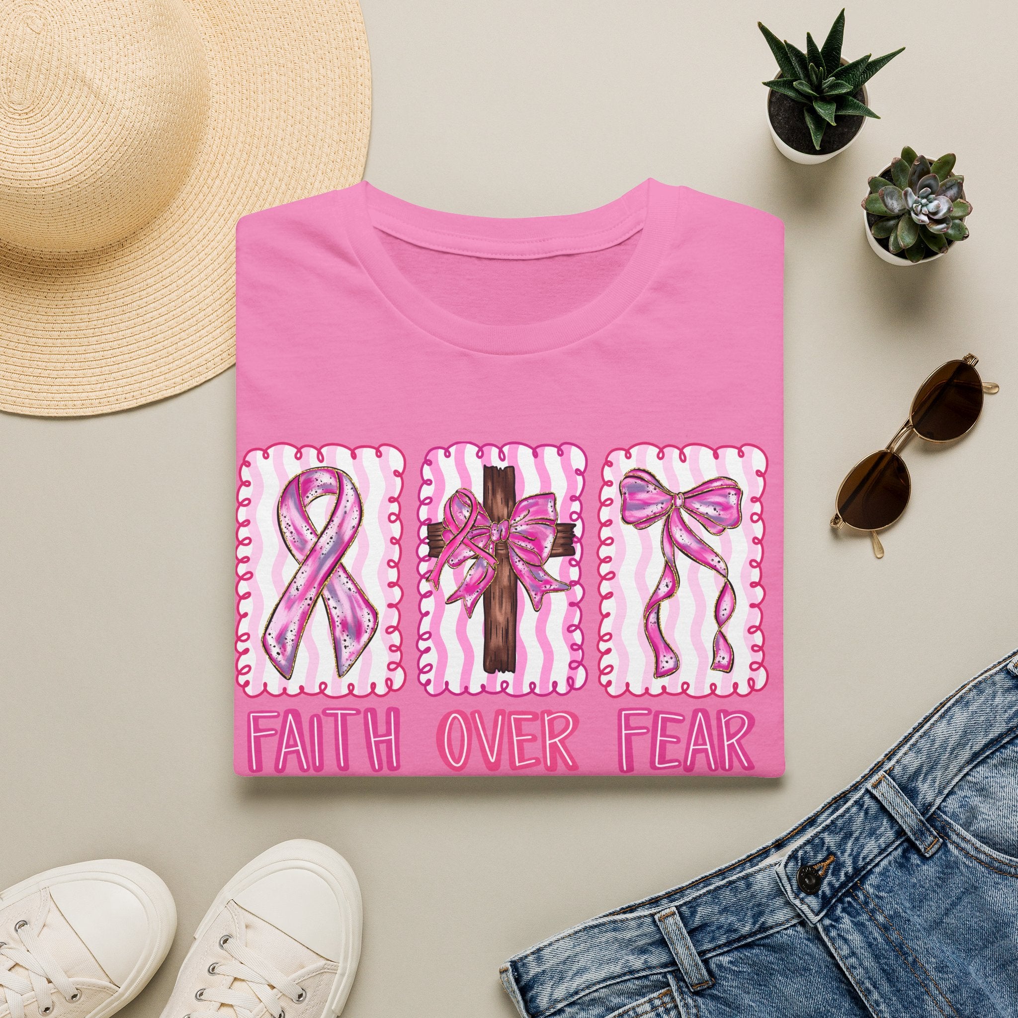Breast Cancer Awareness T-Shirt - "Faith Over Fear" Pink Ribbon Tee