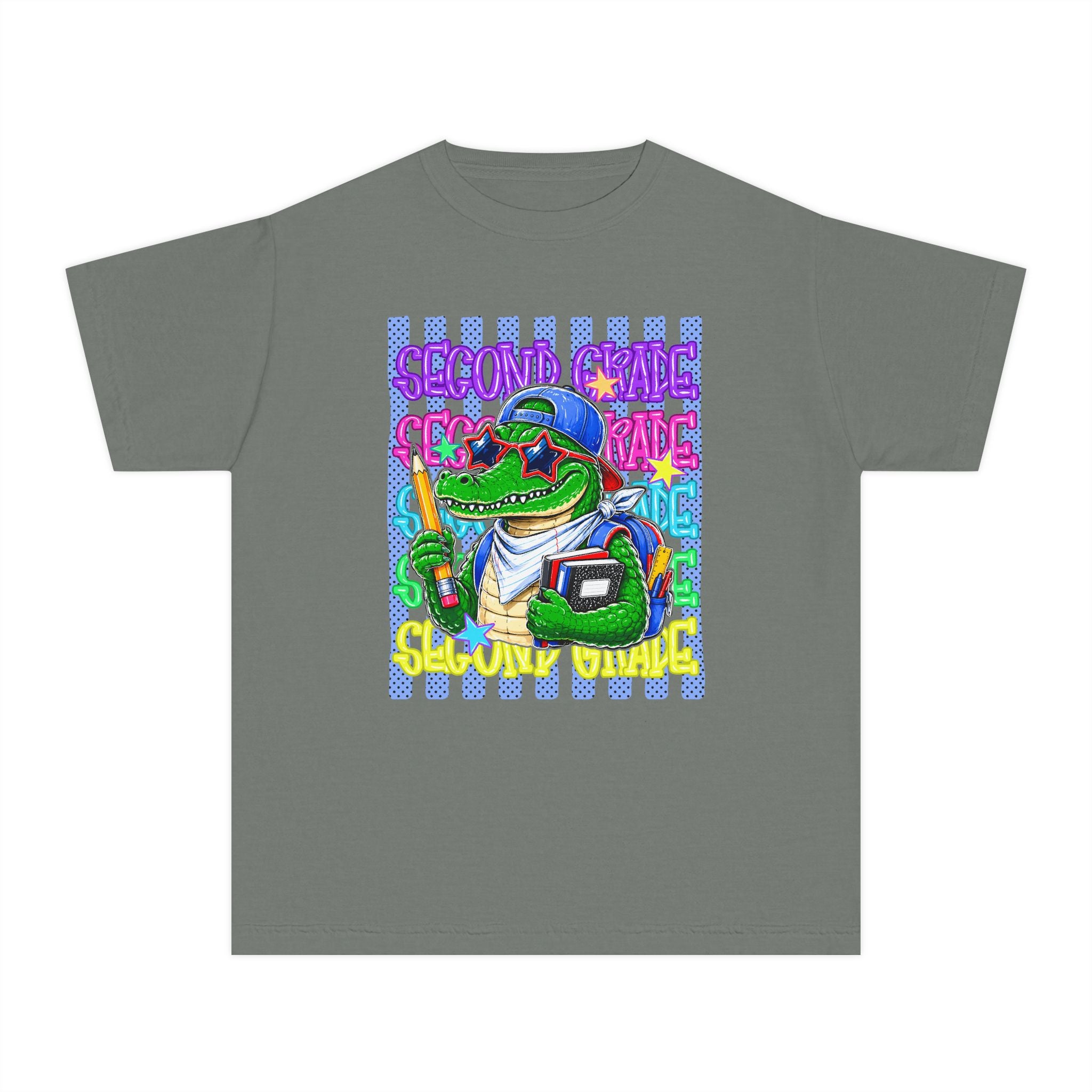 Youth Tee — Retro Alligator Graphic "Second Grade" Back-to-School Shirt