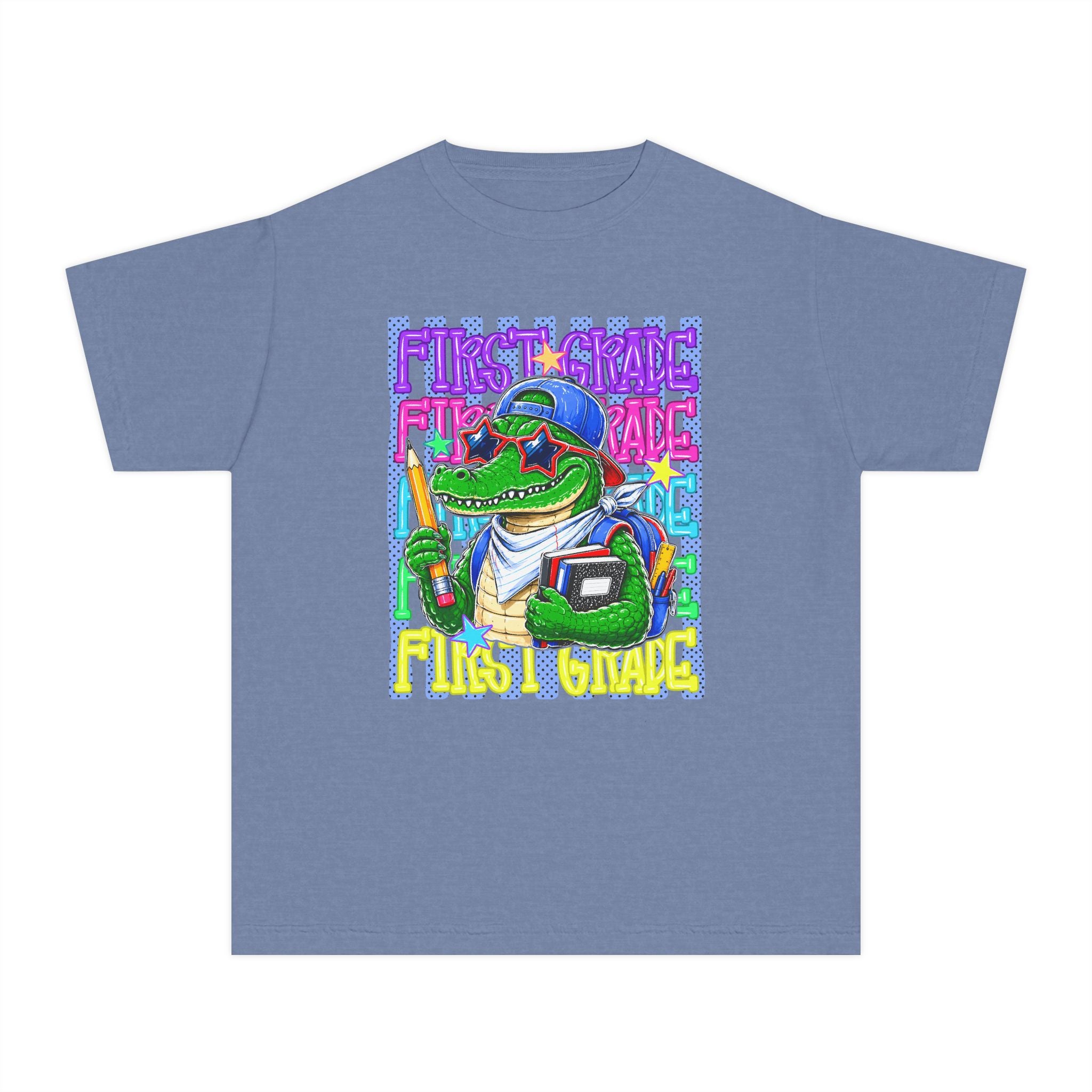 Youth Tee – Cool Crocodile ‘First Grade’ Back-to-School Graphic