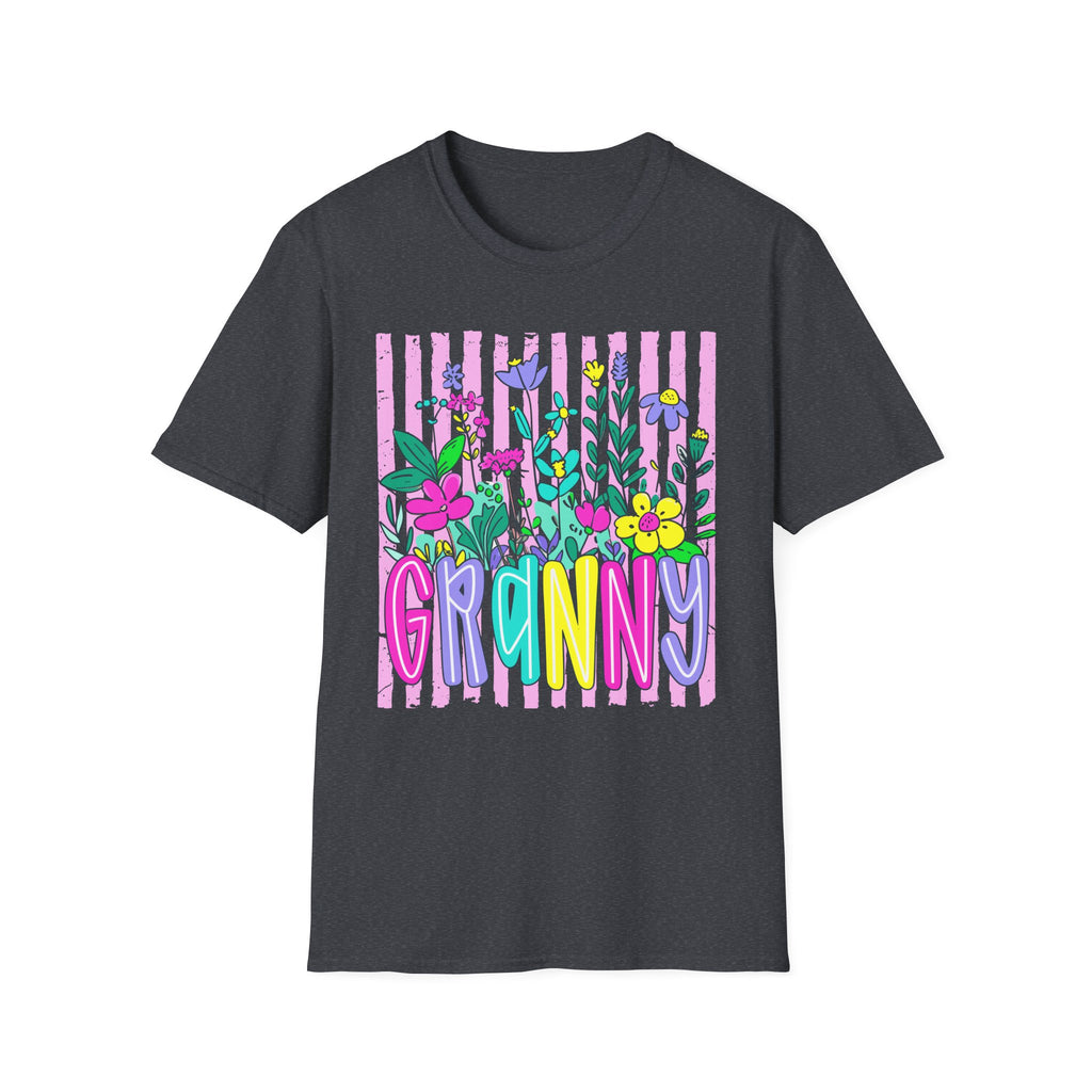 Granny Floral Graphic T-Shirt — Colorful Striped Bouquet Tee