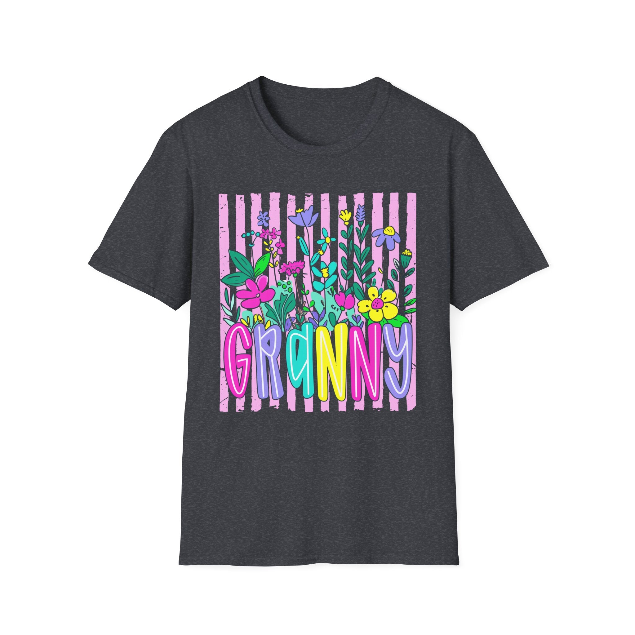 Granny Floral Graphic T-Shirt — Colorful Striped Bouquet Tee