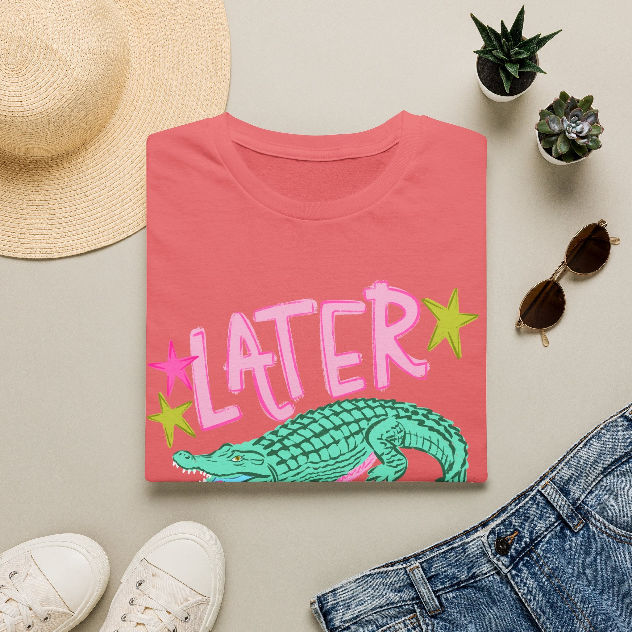 Later Croc Graphic T-Shirt — Retro Pastel Alligator Tee