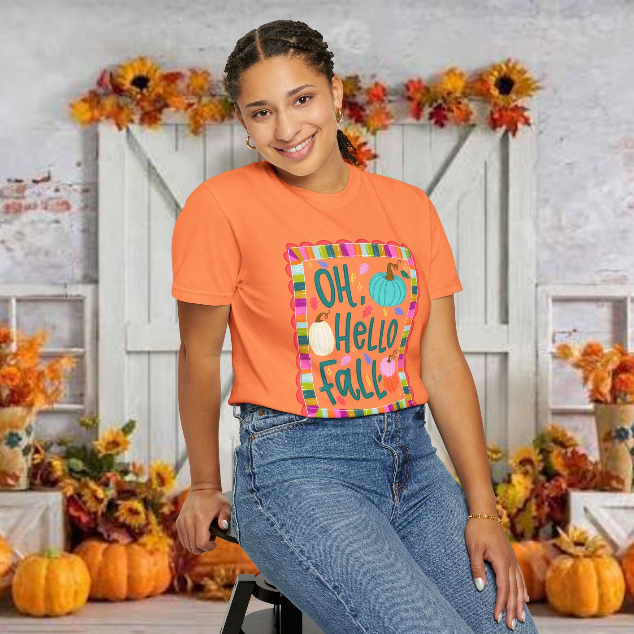 Oh, Hello Fall T-Shirt — Colorful Pumpkin Autumn Tee