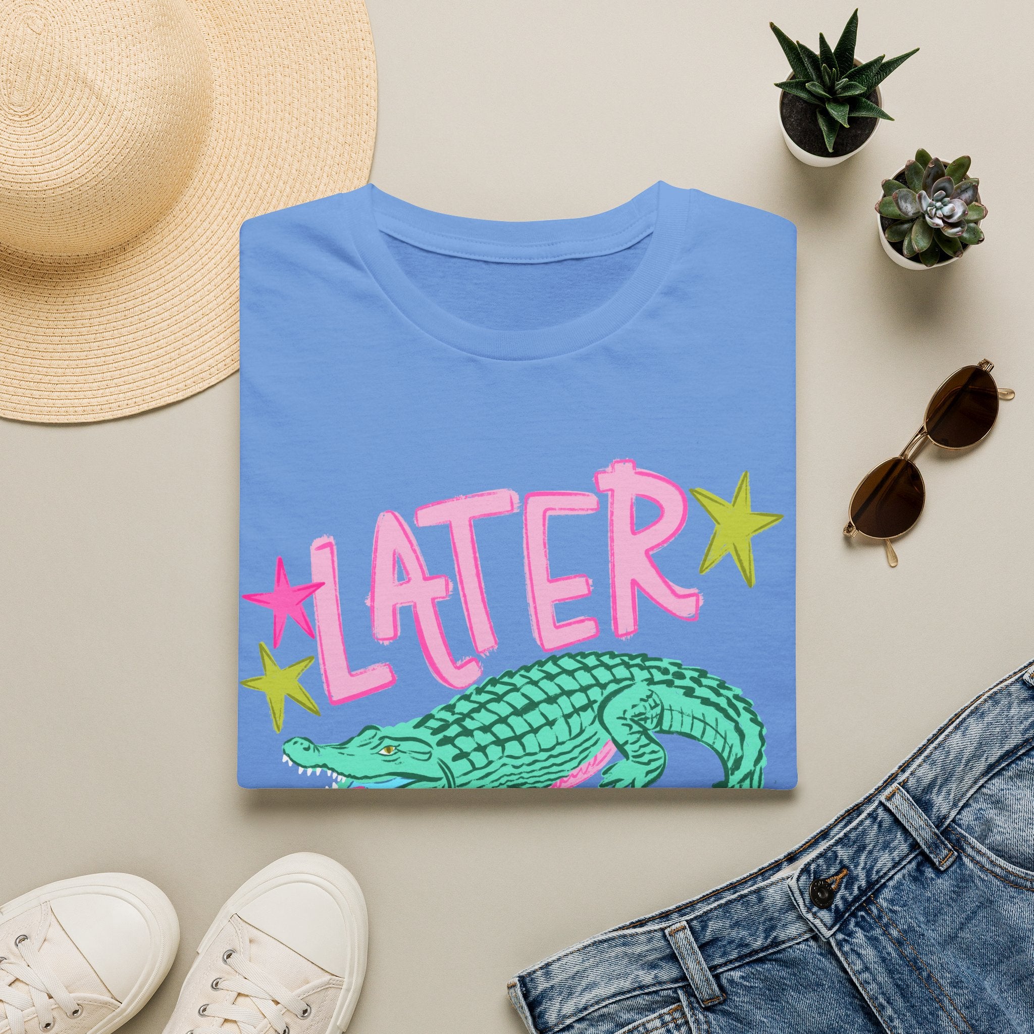 Later Croc Graphic T-Shirt — Retro Pastel Alligator Tee