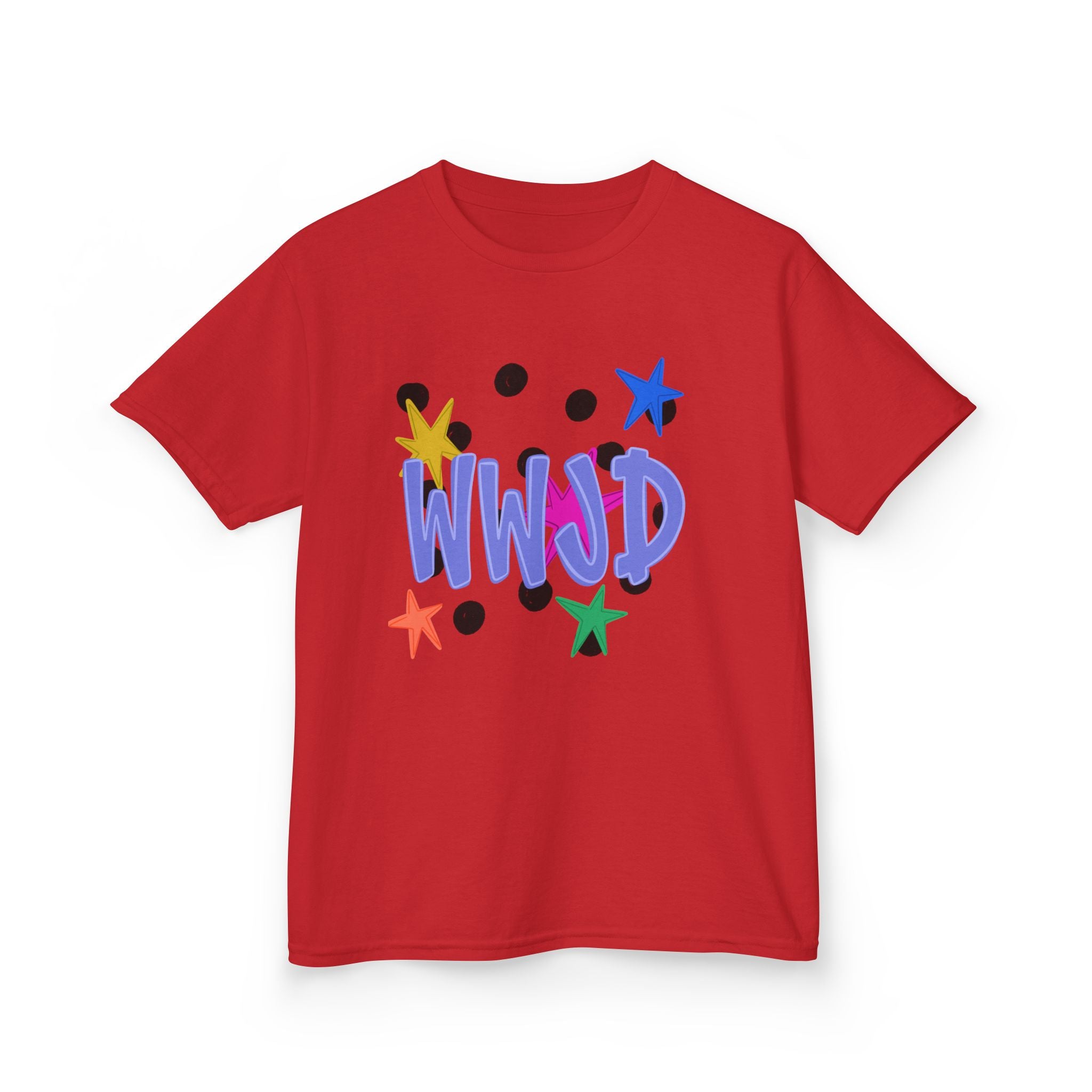 Kids Tee — Colorful "WWJD" Stars Graphic