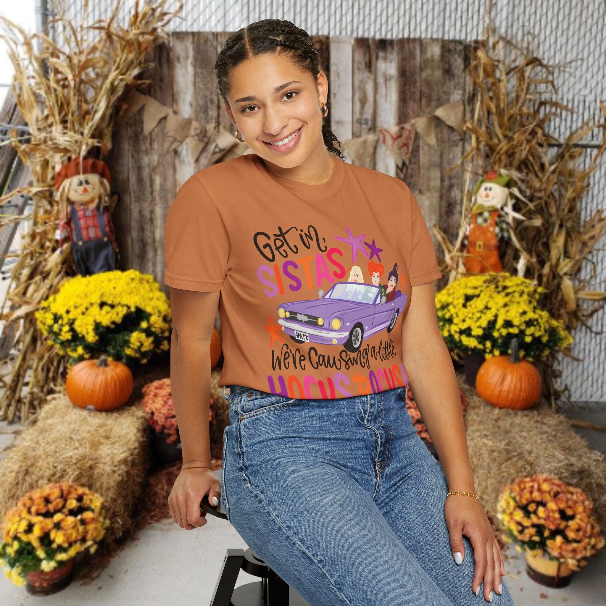 Hocus Pocus Sistas T-Shirt — "Get in Sistas, We're Causing a Little Hocus Pocus" Halloween Tee