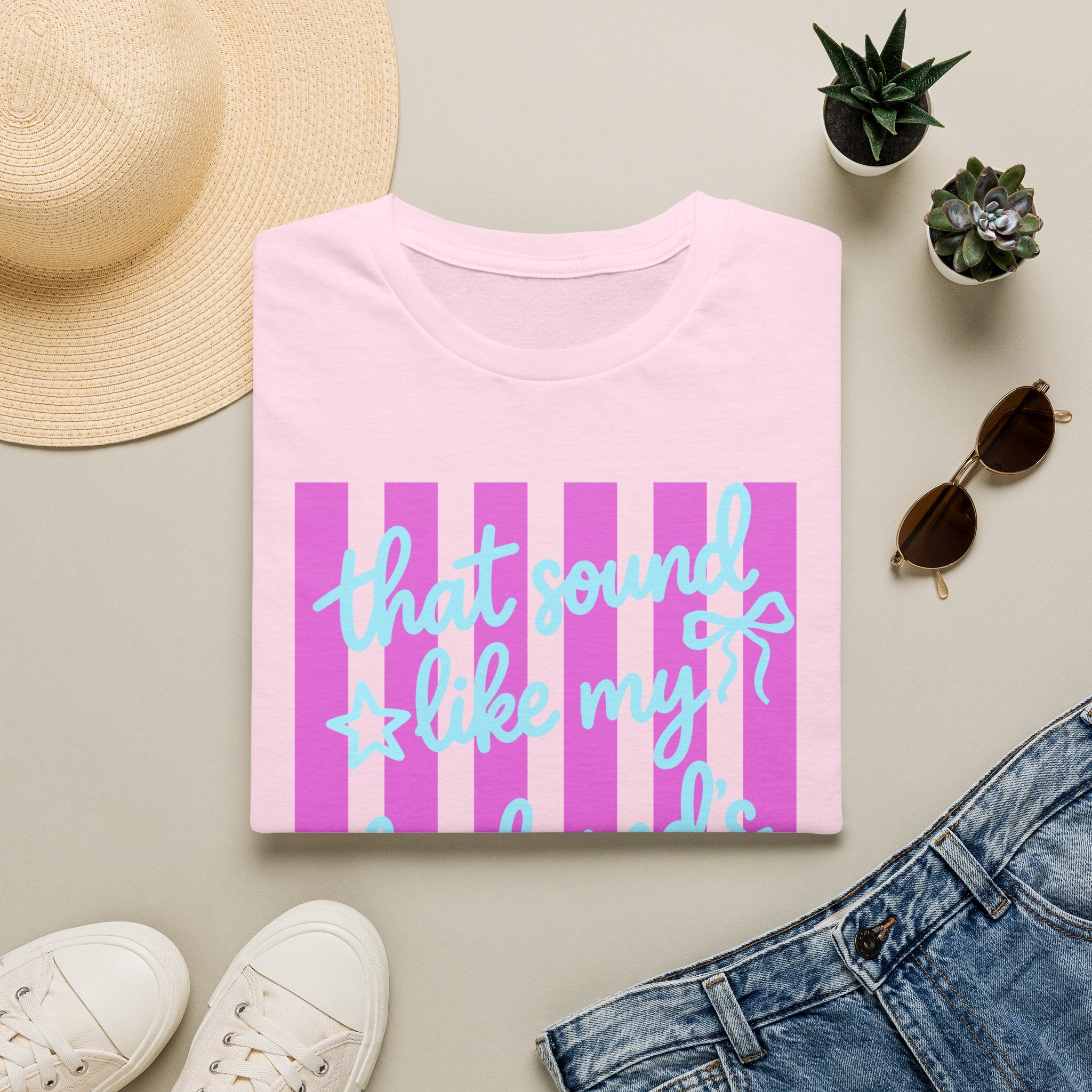 "That Sound Like My Husband's Freedom" Pink Stripe Graphic Tee