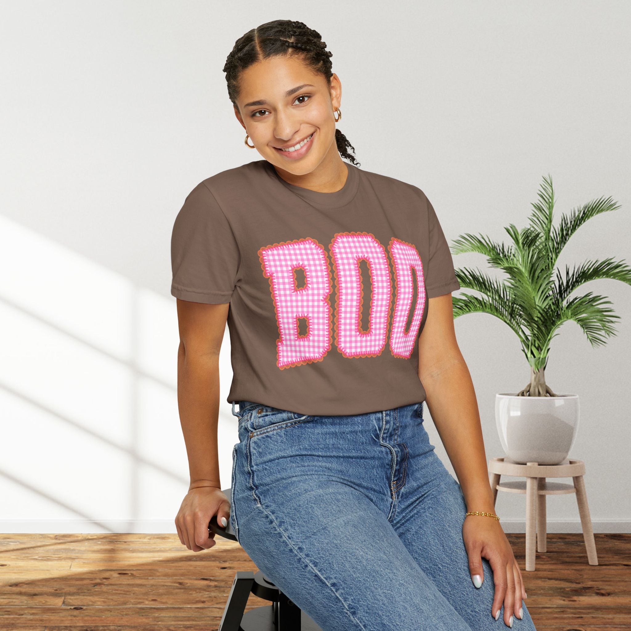 Boo Pink Gingham Graphic T-Shirt