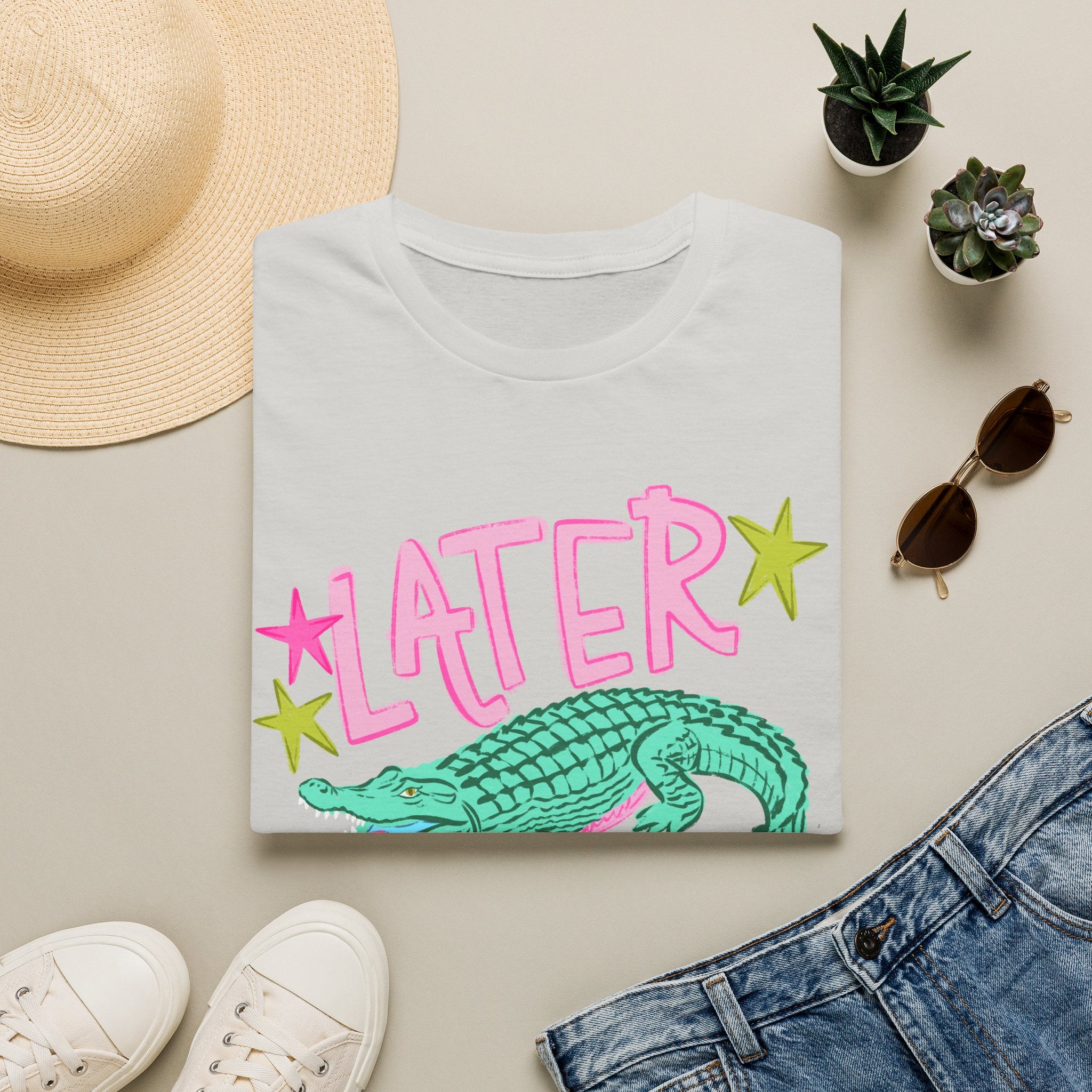 Later Croc Graphic T-Shirt — Retro Pastel Alligator Tee