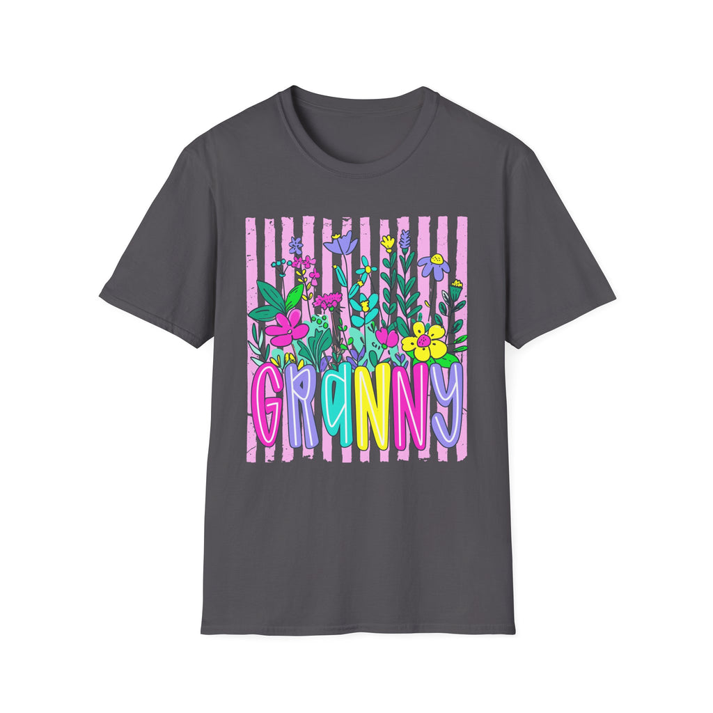 Granny Floral Graphic T-Shirt — Colorful Striped Bouquet Tee