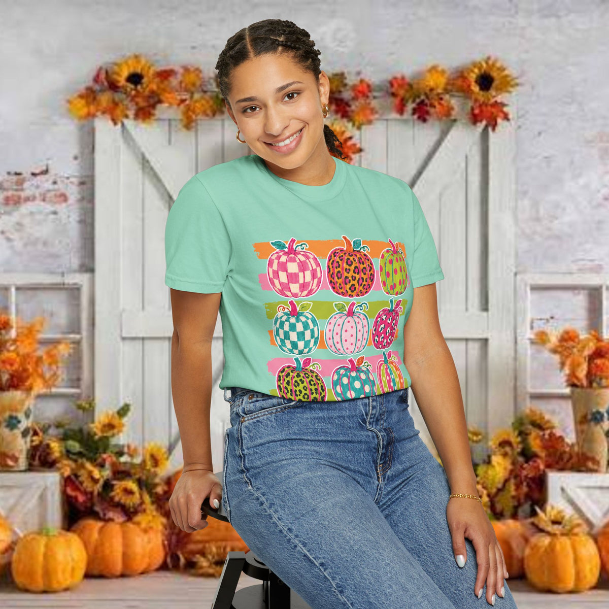 Striped Preppy Neon Fall Pumpkin Bow