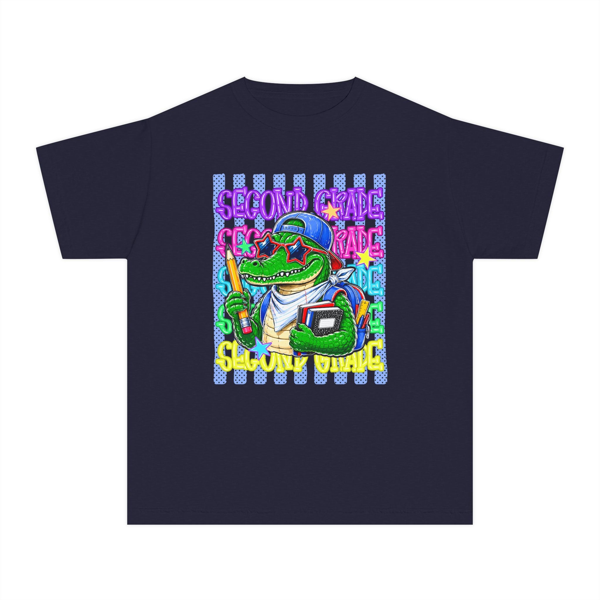 Youth Tee — Retro Alligator Graphic "Second Grade" Back-to-School Shirt