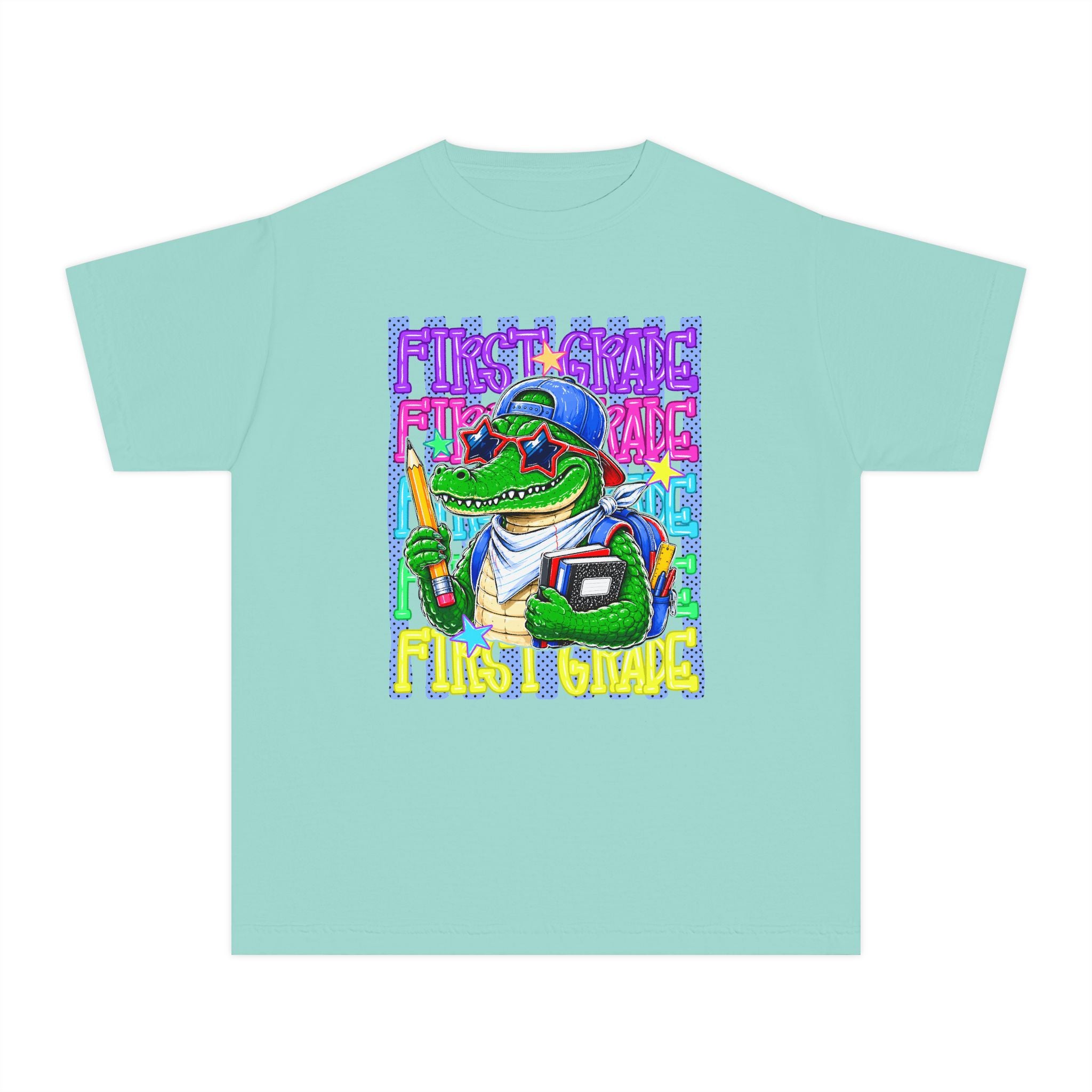 Youth Tee – Cool Crocodile ‘First Grade’ Back-to-School Graphic