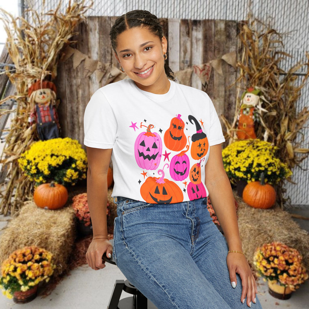 Halloween Pumpkins T-Shirt — Cute Pink & Orange Jack-O'-Lanterns